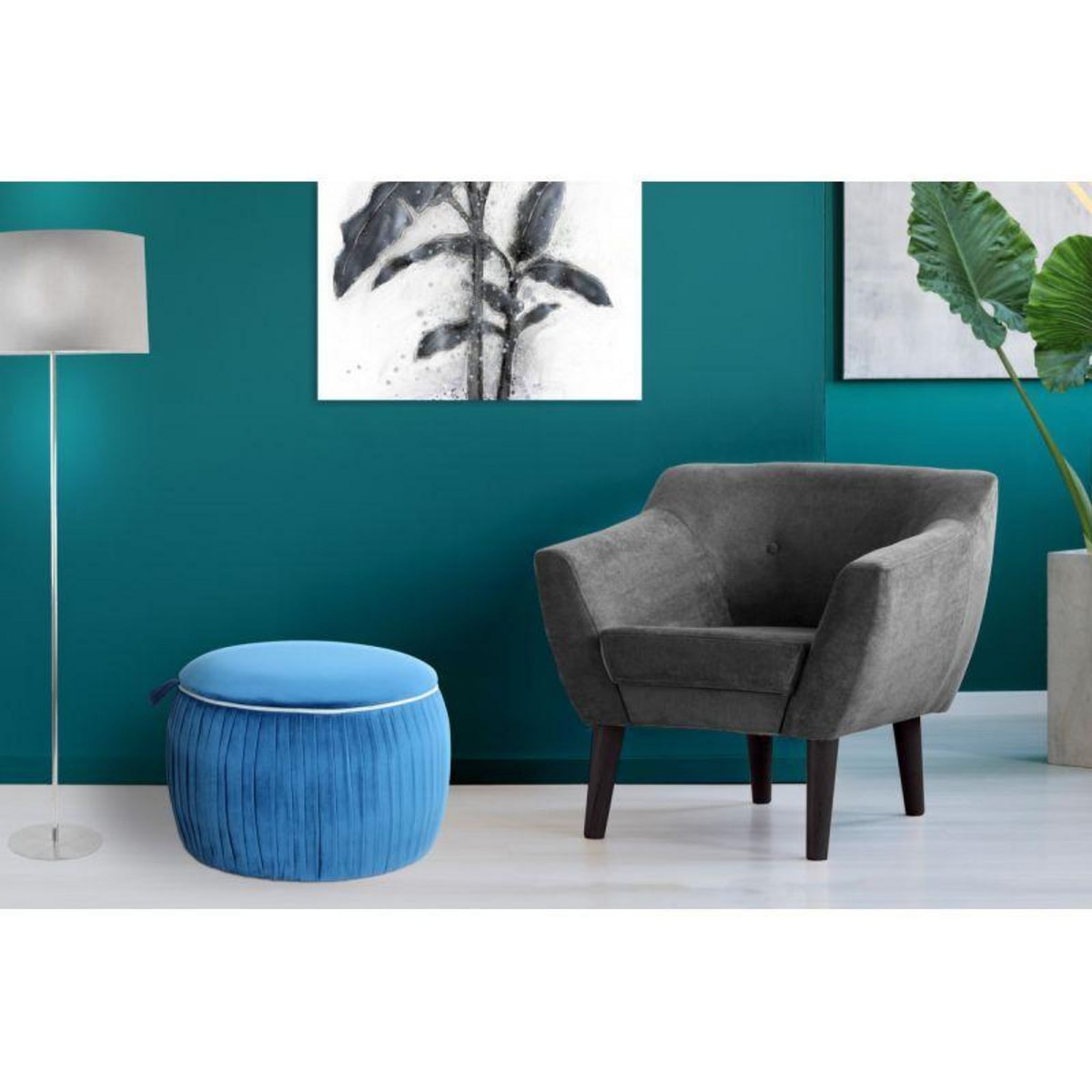 Paris Prix Pouf & Coffre de Rangement  Adorée  63cm Bleu