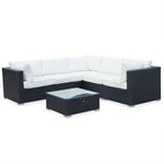 SWEEEK Salon de jardin en résine tressée - Napoli  - 5 places. Coloris disponibles : Gris, Beige