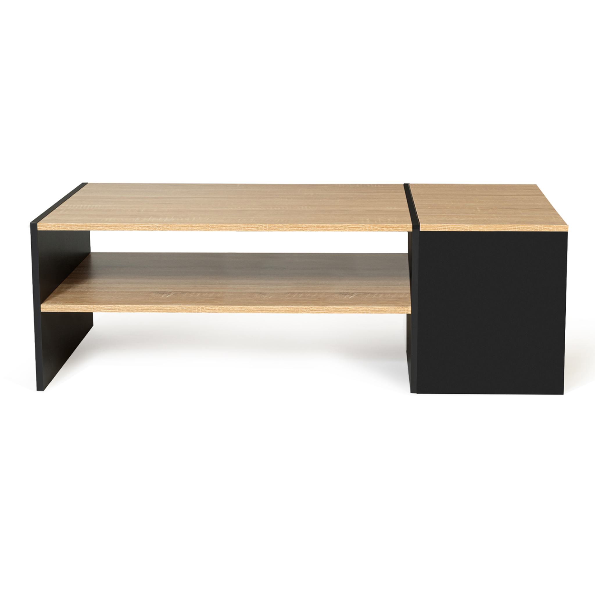Voir la diapositive 3 : ID MARKET Table basse bar contemporaine rectangulaire izia avec coffre noir et plateaux bois