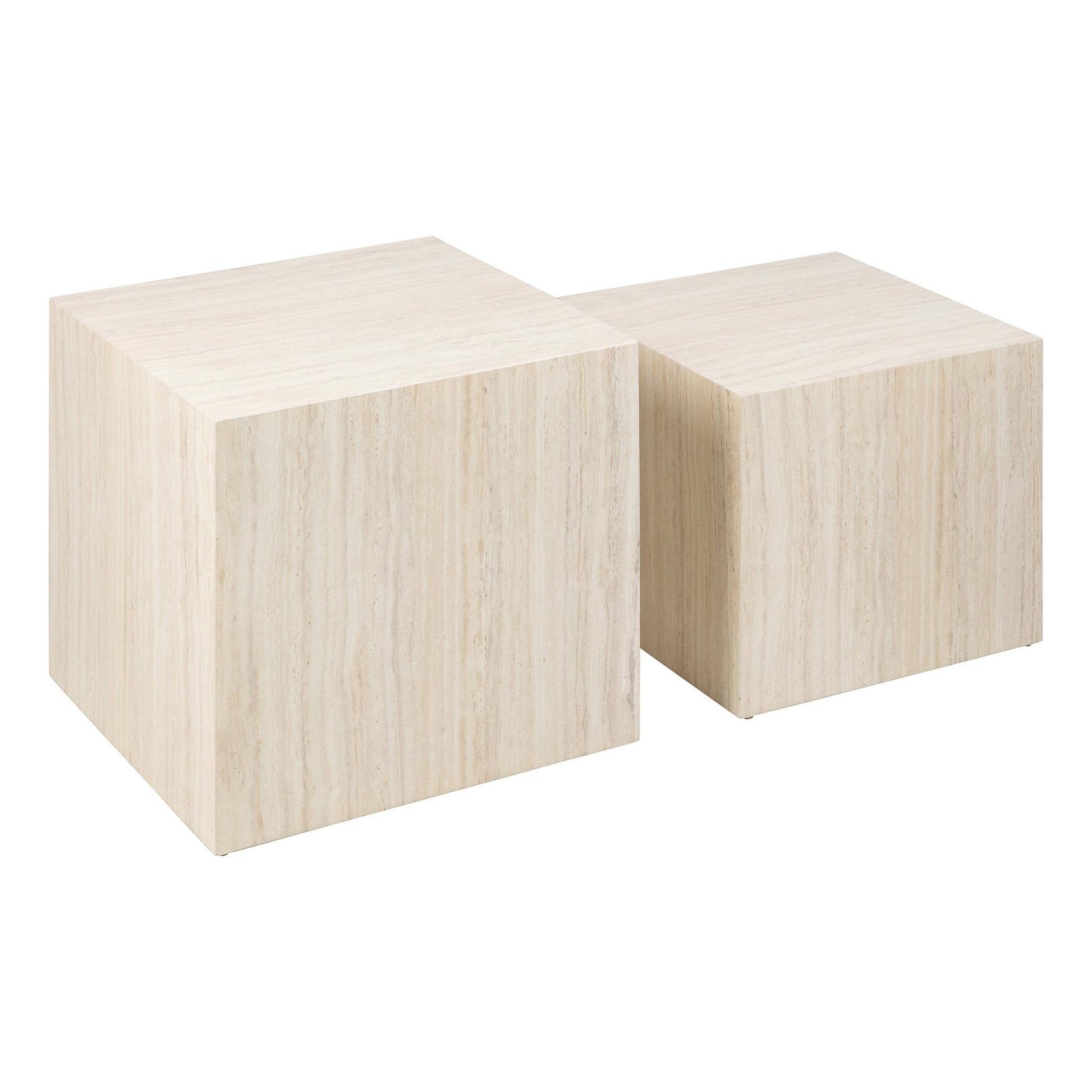 Voir la diapositive 6 : LISA DESIGN Pueblo - lot de 2 tables basses - effet travertin - 58 et 50 cm