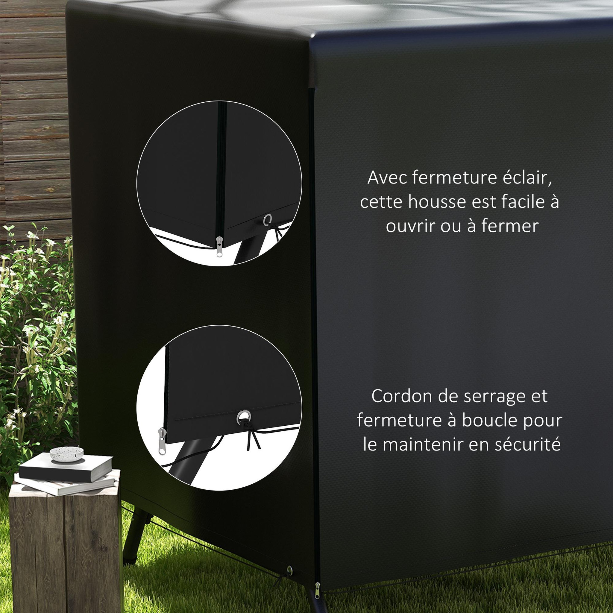 Voir la diapositive 6 : OUTSUNNY Housse de protection balancelle de jardin bâche étanche dim. 2,15l x 1,55l x 1,5h m pe noir