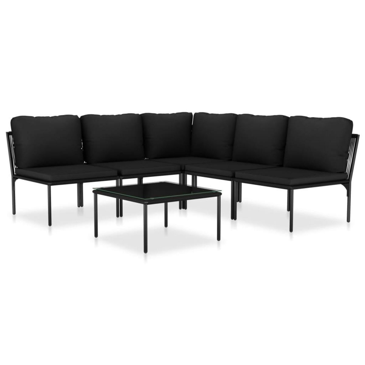VIDAXL Salon de jardin 6 pcs avec coussins Noir PVC