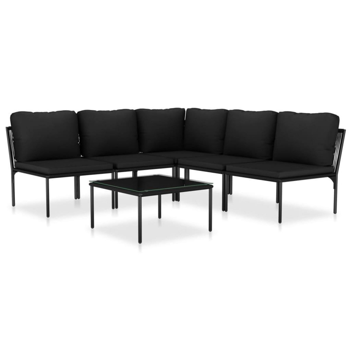 VIDAXL Salon de jardin 6 pcs avec coussins Noir PVC