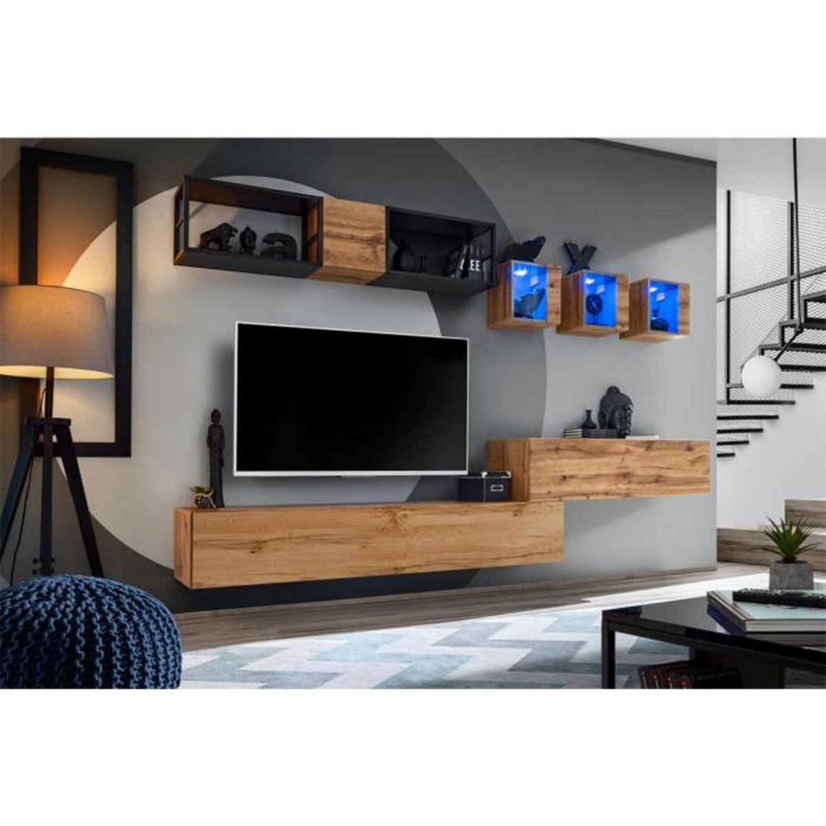 Paris Prix Ensemble Meuble TV Design  Switch III  280cm Naturel & Noir