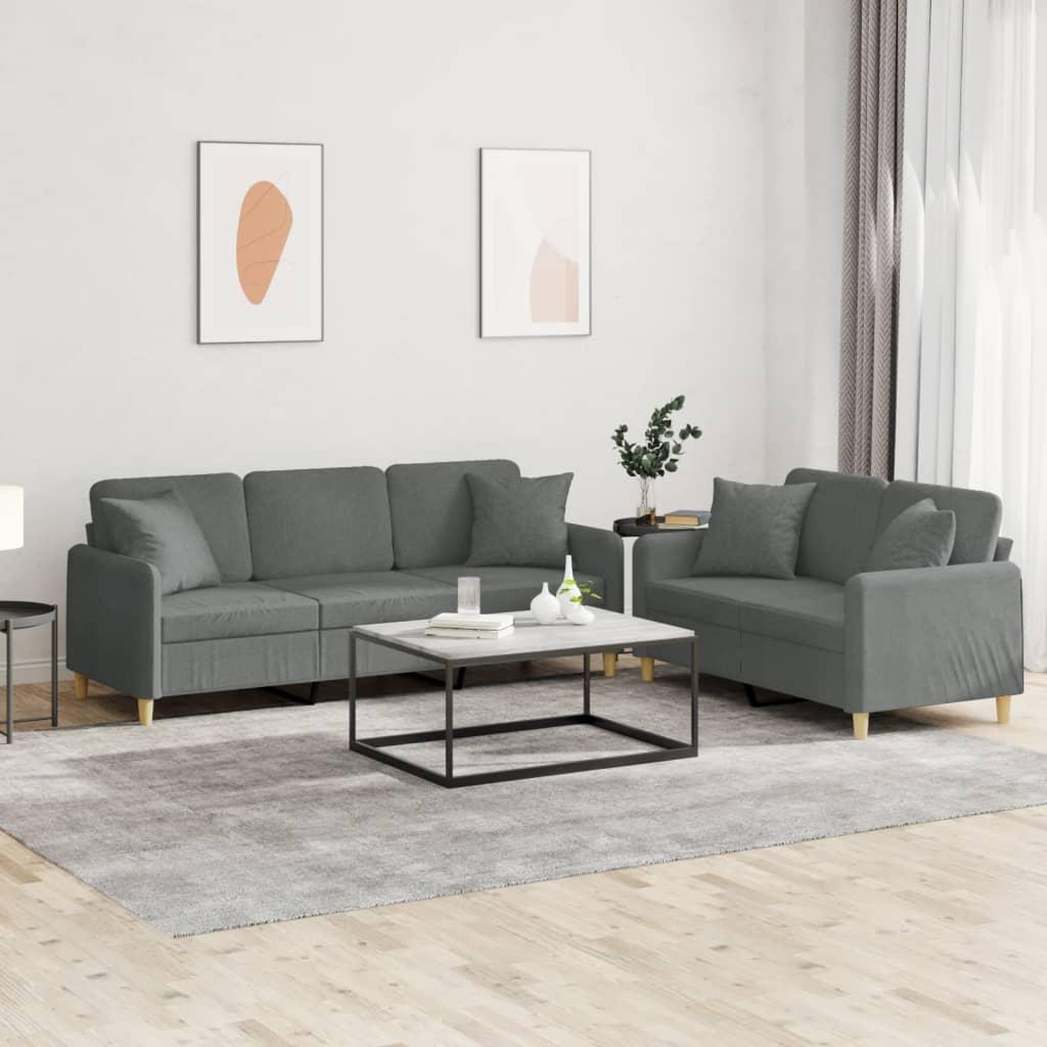VIDAXL Ensemble de canapes 2 pcs coussins gris fonce tissu