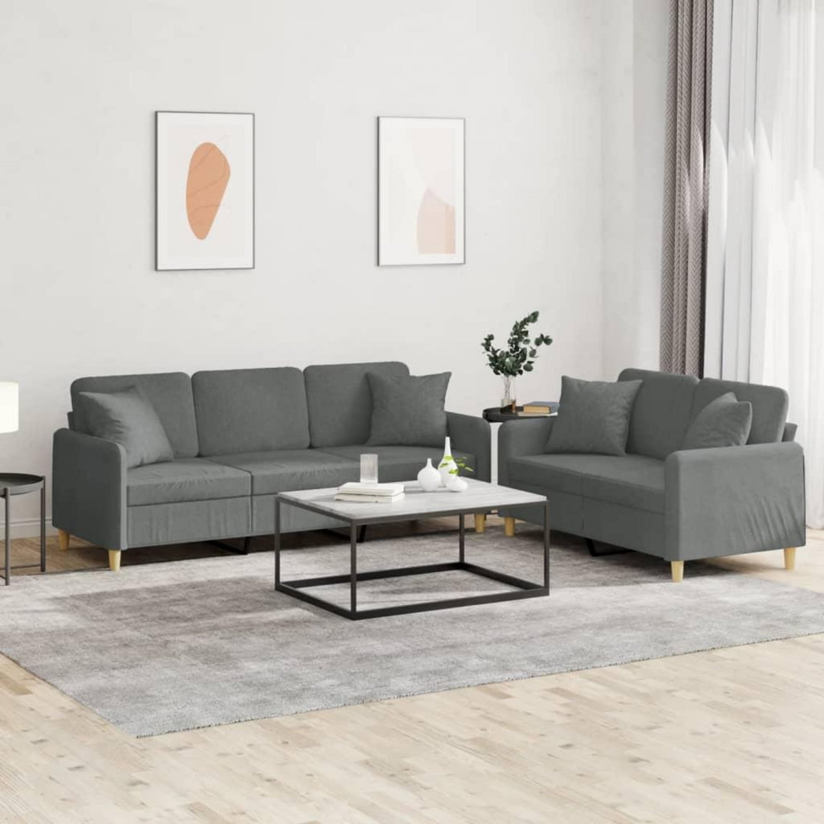 VIDAXL Ensemble de canapes 2 pcs coussins gris fonce tissu
