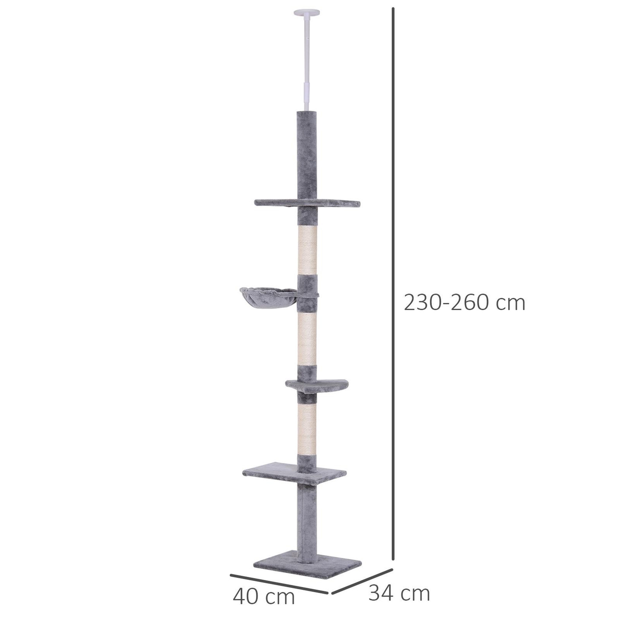 Voir la diapositive 3 : PAWHUT Arbre à chat poteau à griffer l40 x l 34 x h 230-260 cm 5 niveaux d'activités gris