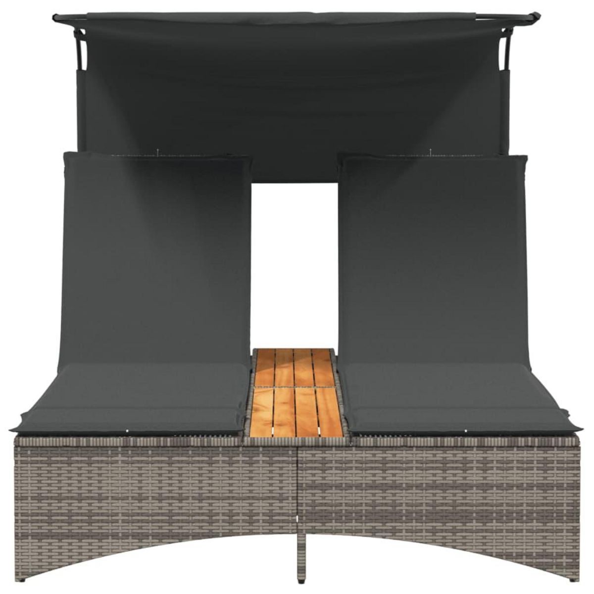 VIDAXL Chaise longue double et auvent et coussins gris resine tressee