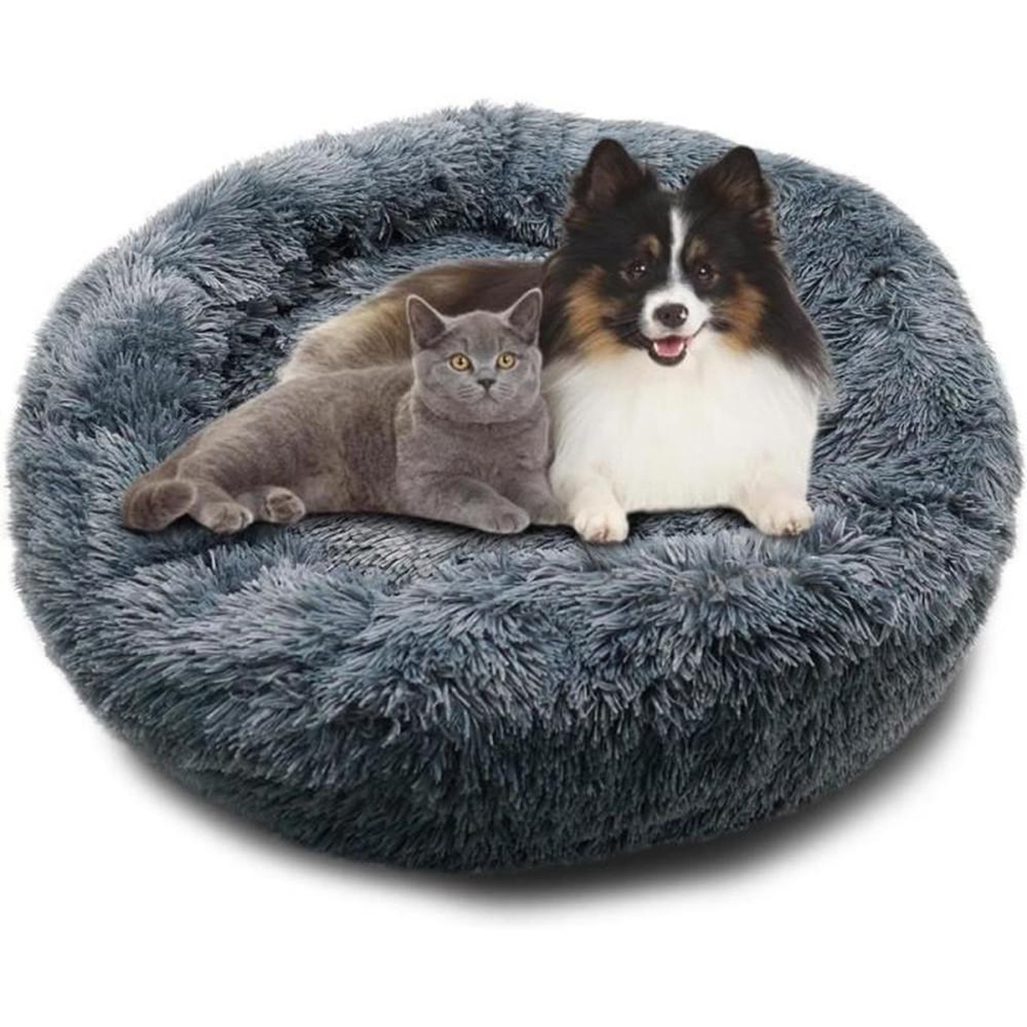 Coussin pour animaux Donut rond 60 cm gris foncé antidérapant