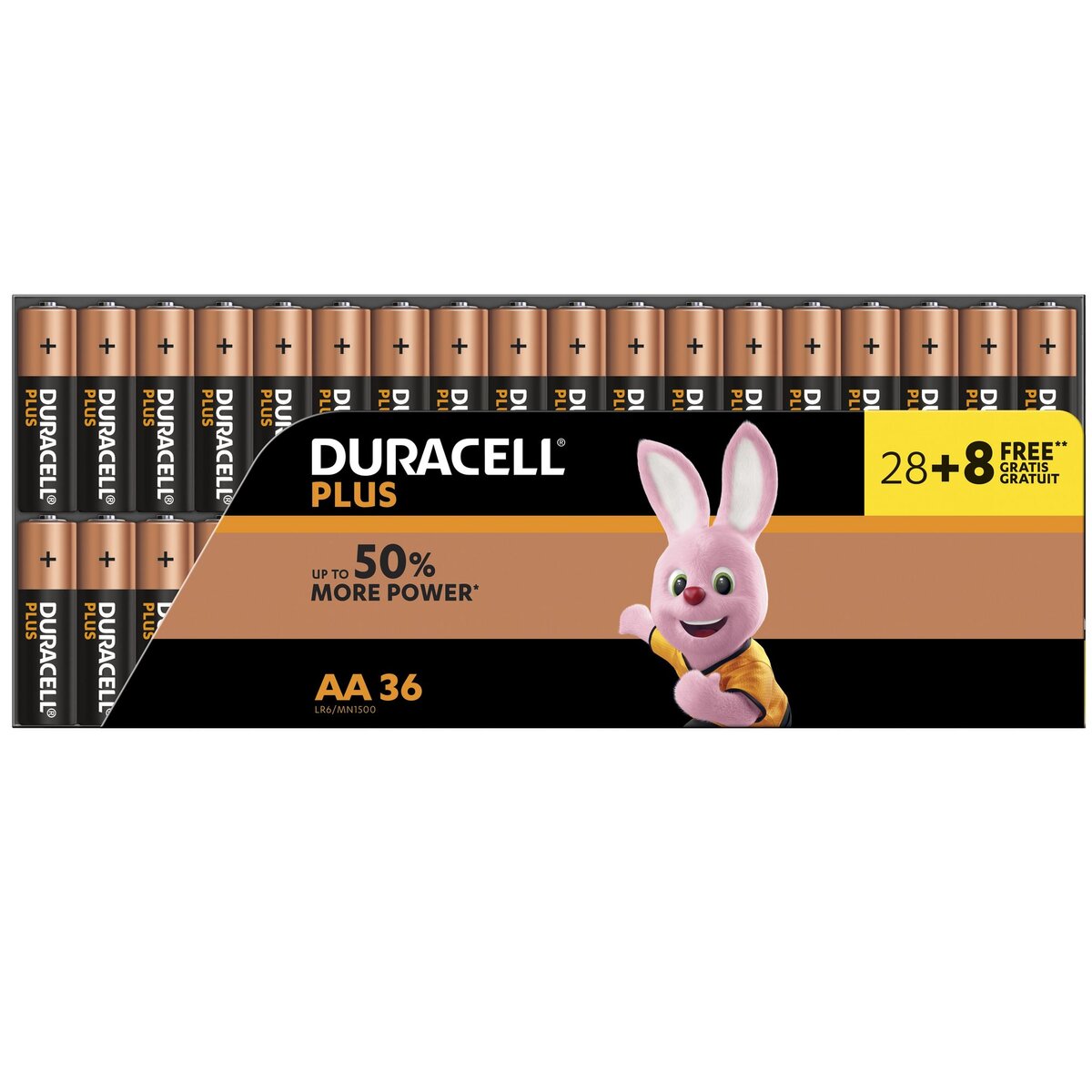 DURACELL Lot de 36 piles Alcalines type LR06 (AA) - Duracell Plus Power