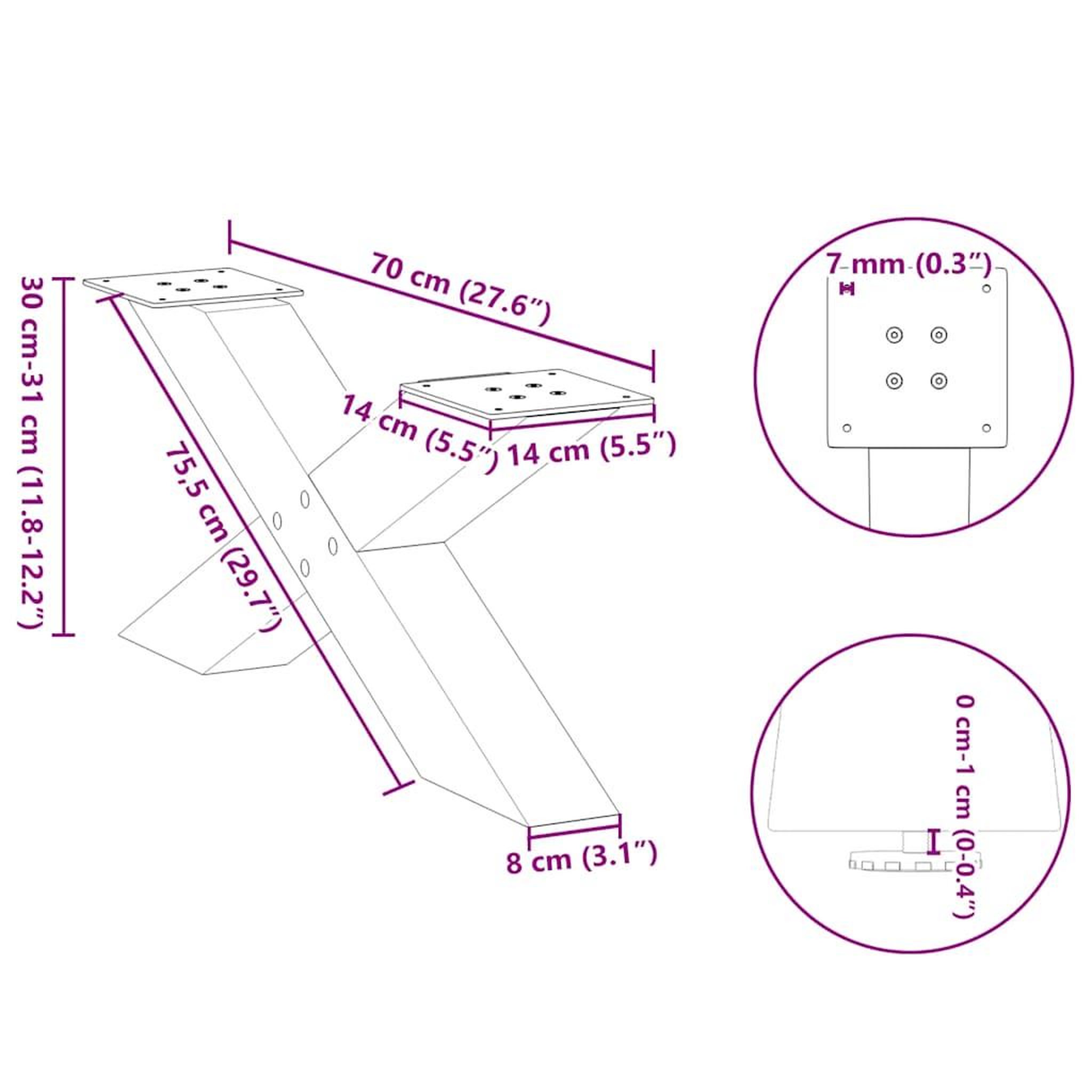 Voir la diapositive 6 : VIDAXL Pieds de table basse forme de X 2 pcs noir 70x(30-31) cm acier