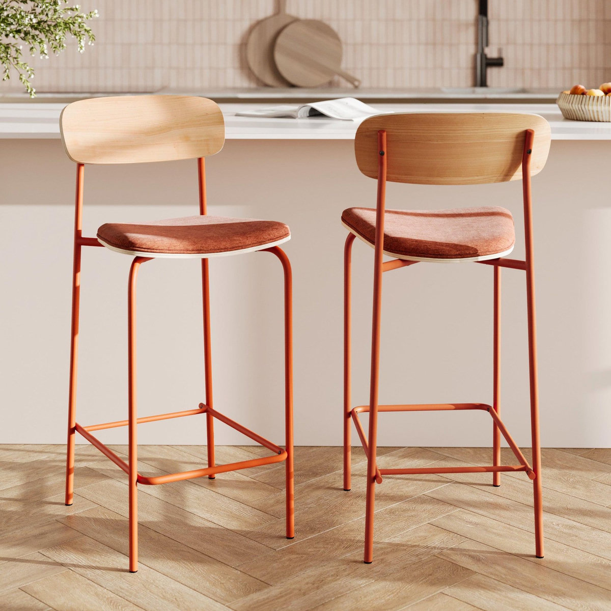 Rendez vous déco Lot de 2 chaises pour îlot central en tissu bleu canard 65 cm - Alba