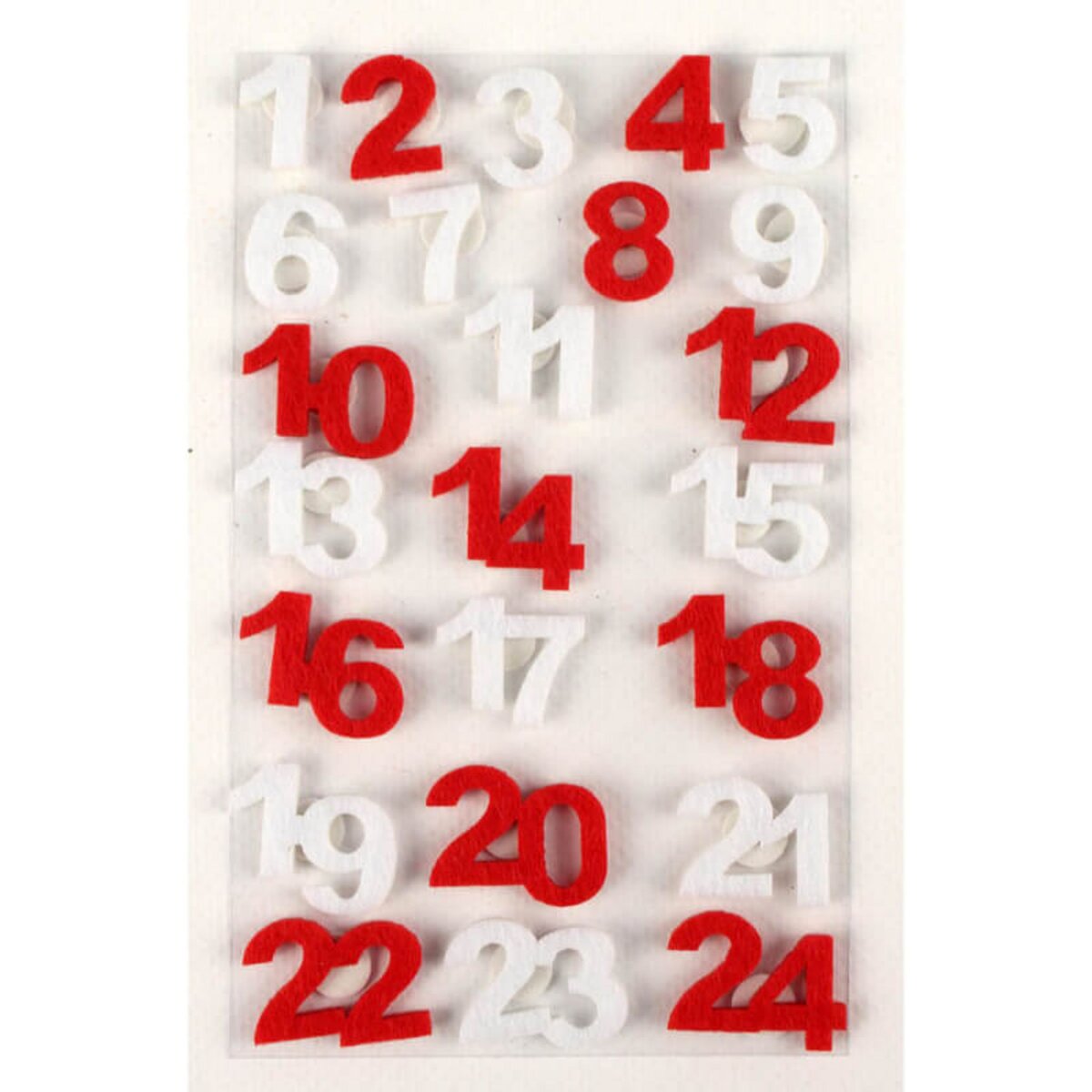  24 chiffres en feutrine rouge et blanc 2 cm