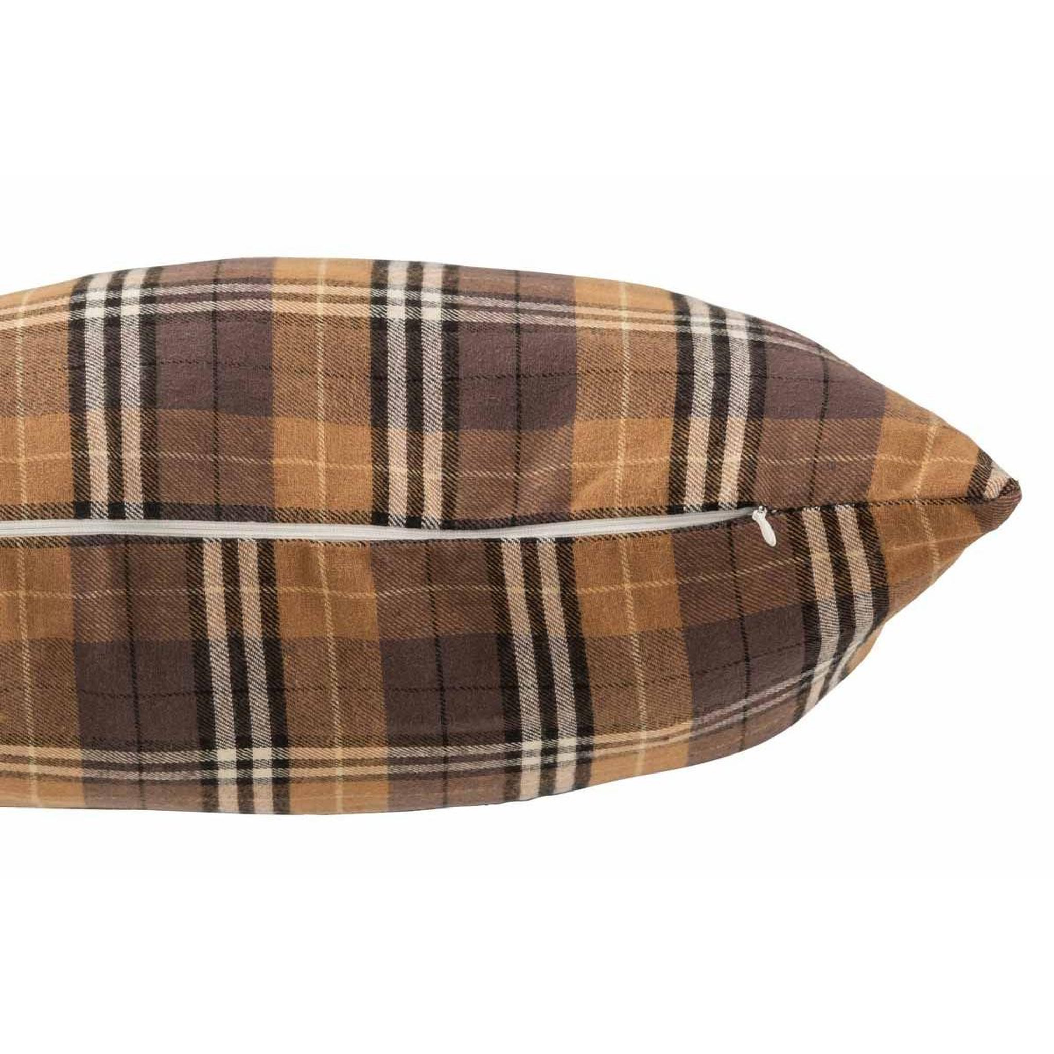 Voir la diapositive 2 : J-LINE Coussin carré  quadrillage  38x38cm marron & ocre