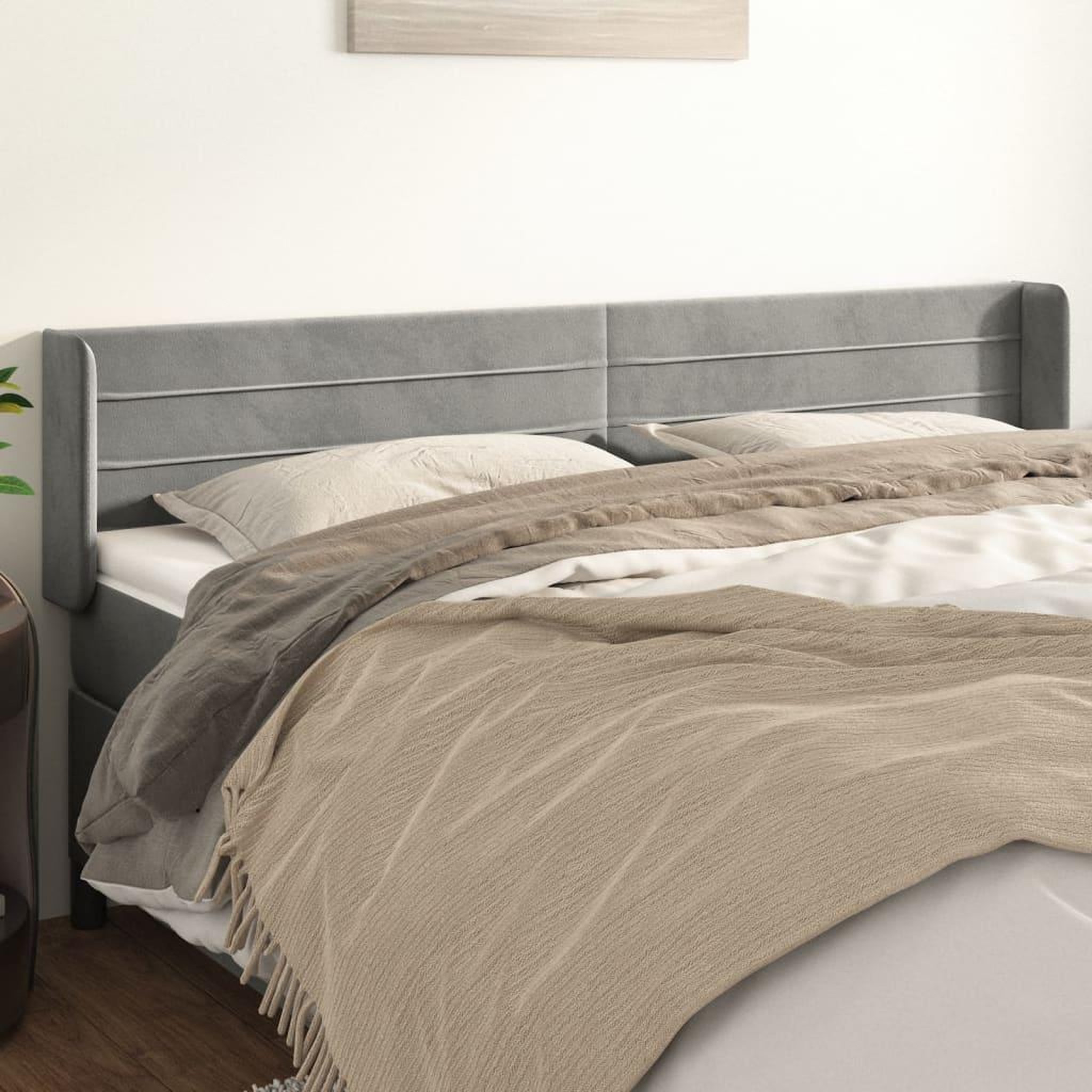 Voir la diapositive 1 : VIDAXL Tete de lit avec oreilles Gris clair 183x16x78/88 cm Velours