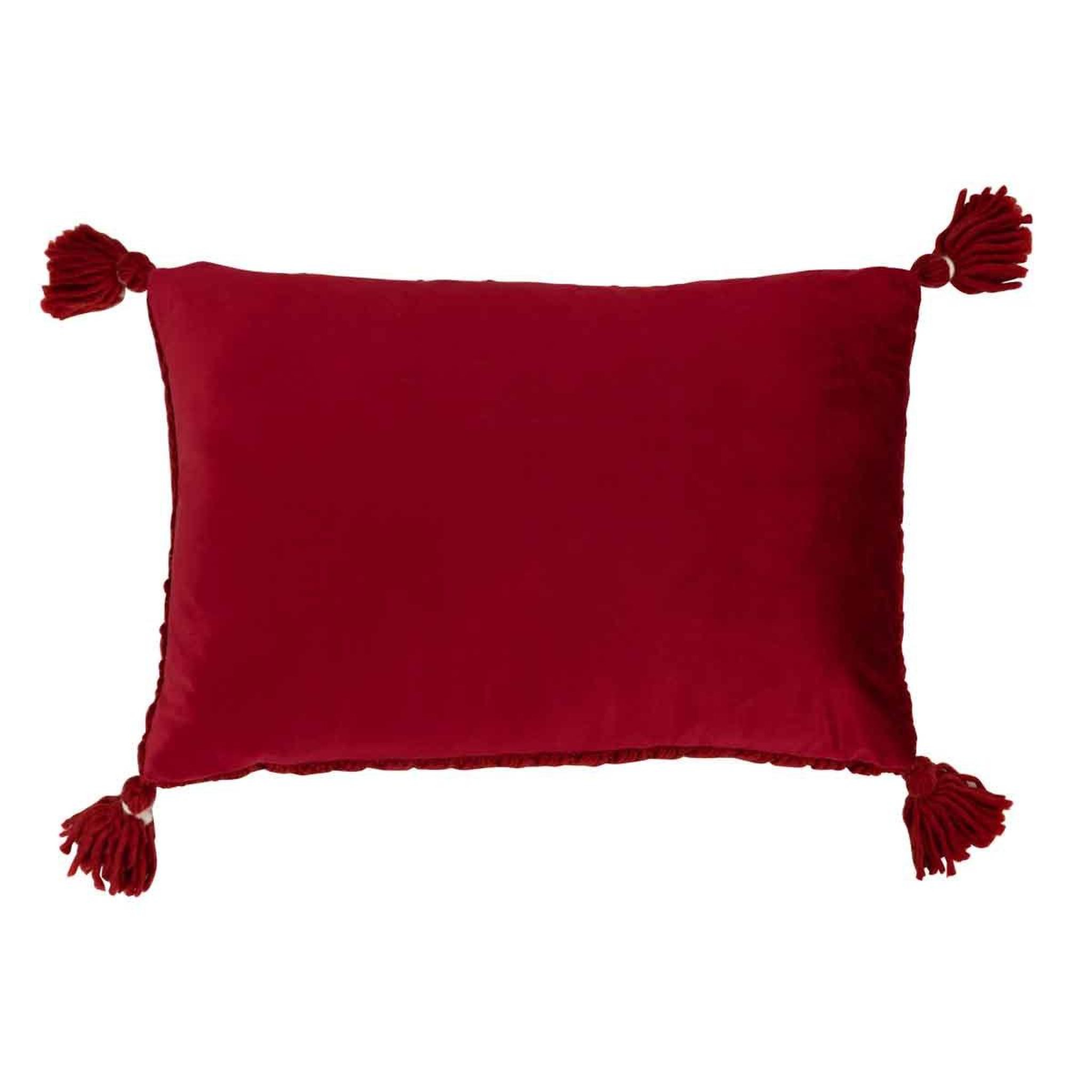 Voir la diapositive 2 : J-LINE Coussin déco à franges  crochet  40x60cm rouge