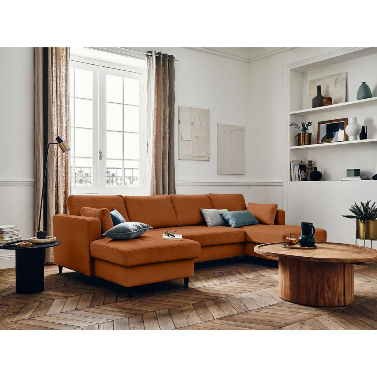 LISA DESIGN Anna - canapé panoramique en u - 7 places - convertible avec coffre - en velours