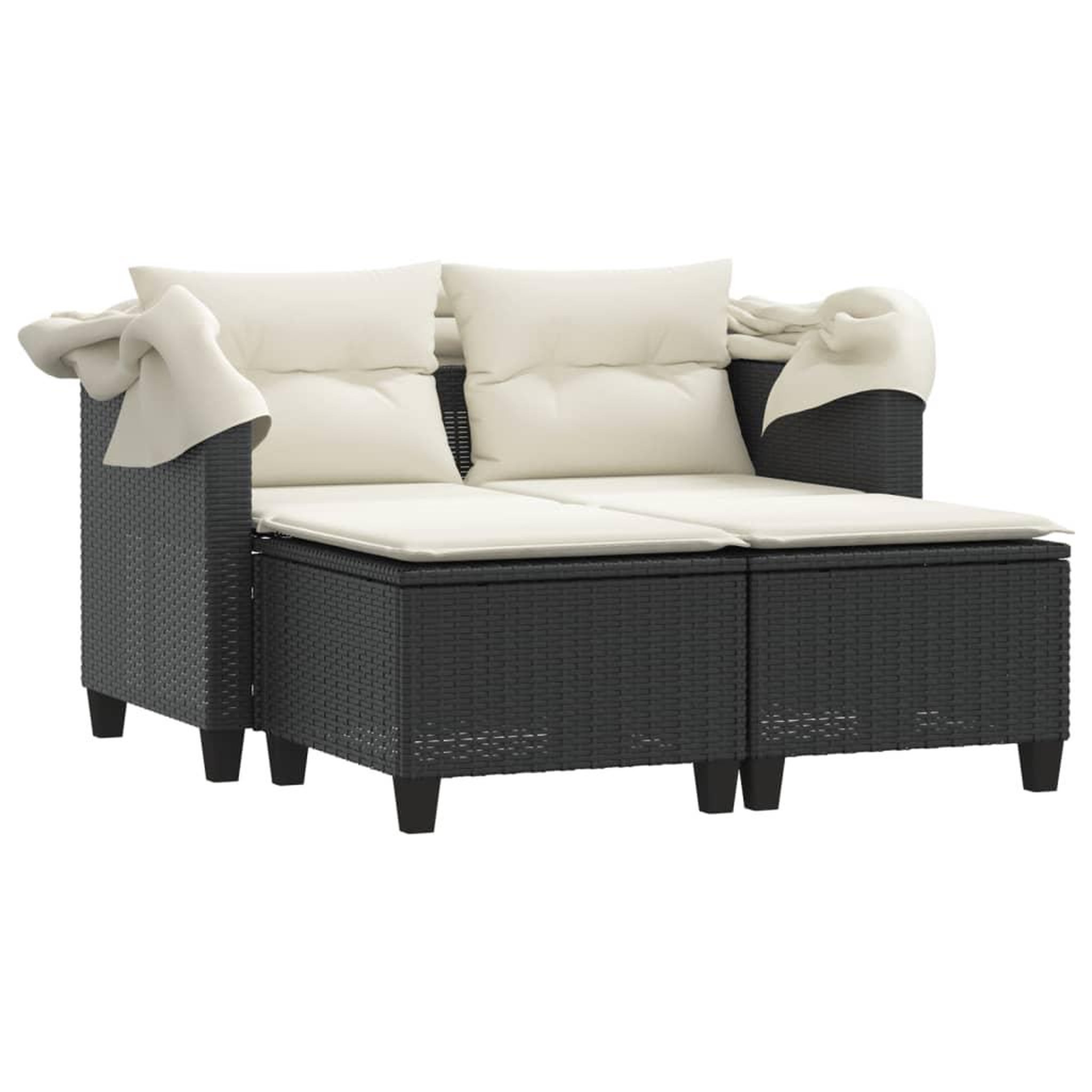 Voir la diapositive 4 : VIDAXL Canape de jardin 2 places avec auvent et tabourets noir rotin