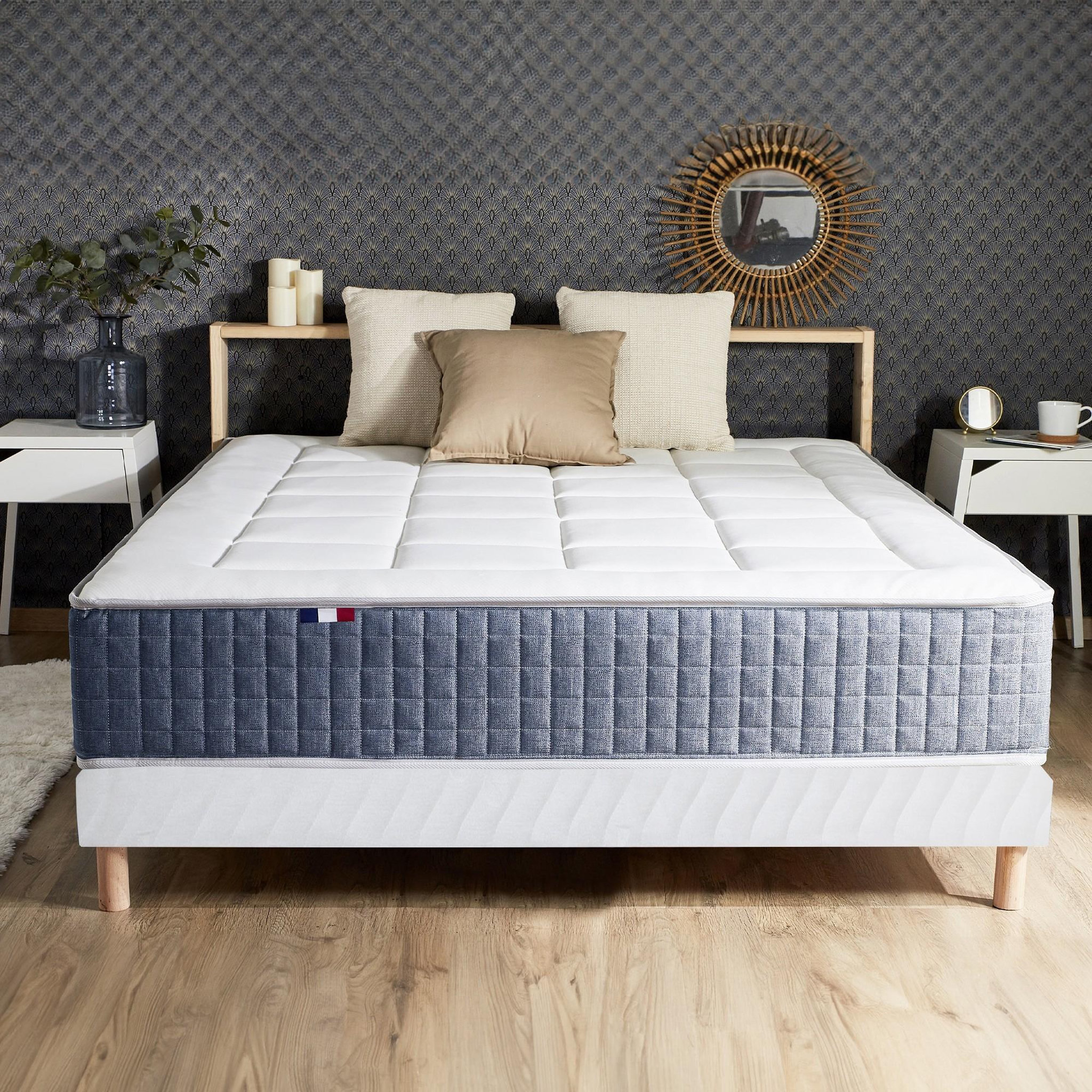 Voir la diapositive 6 : IDLITERIE Ensemble Matelas Ressort 7 zones + Mémoire de forme + Sommier KING STYLE Fabriqué en France