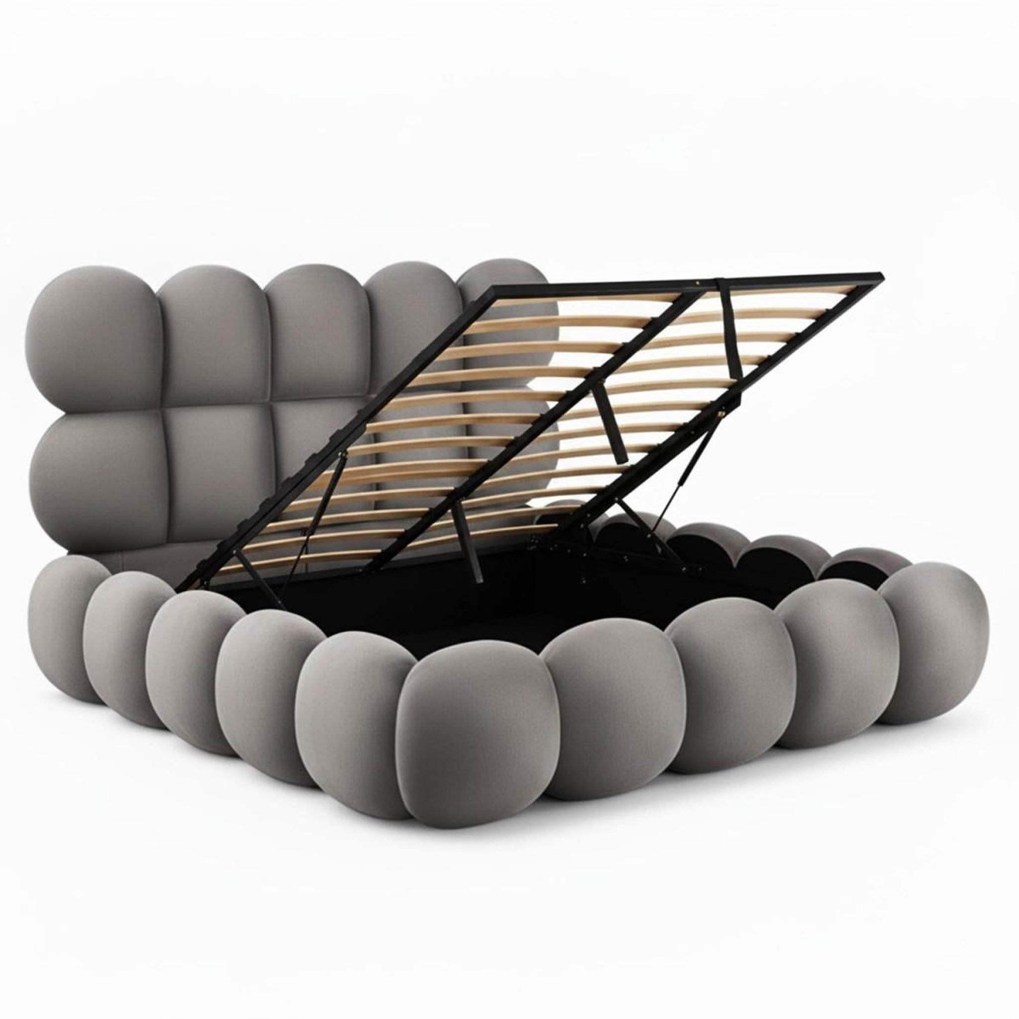 Voir la diapositive 2 : Paris Prix Lit coffre en velours  bubble  140x190cm gris