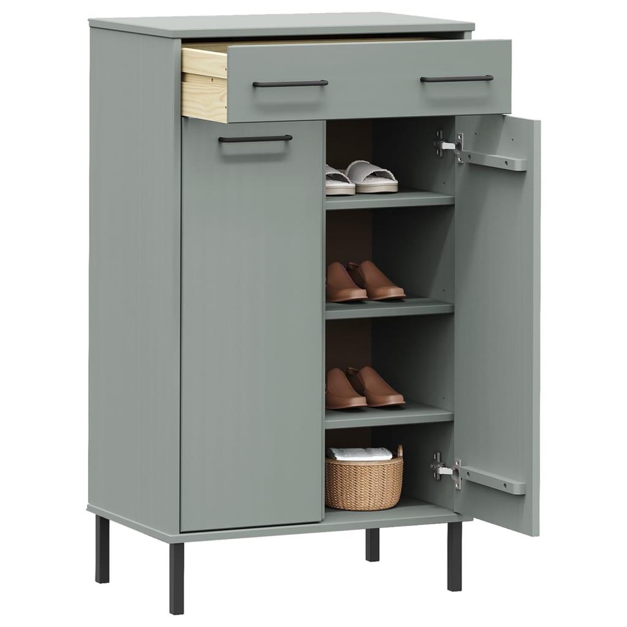 Voir la diapositive 3 : VIDAXL Etagere a chaussures et pieds en metal Gris Bois de pin OSLO