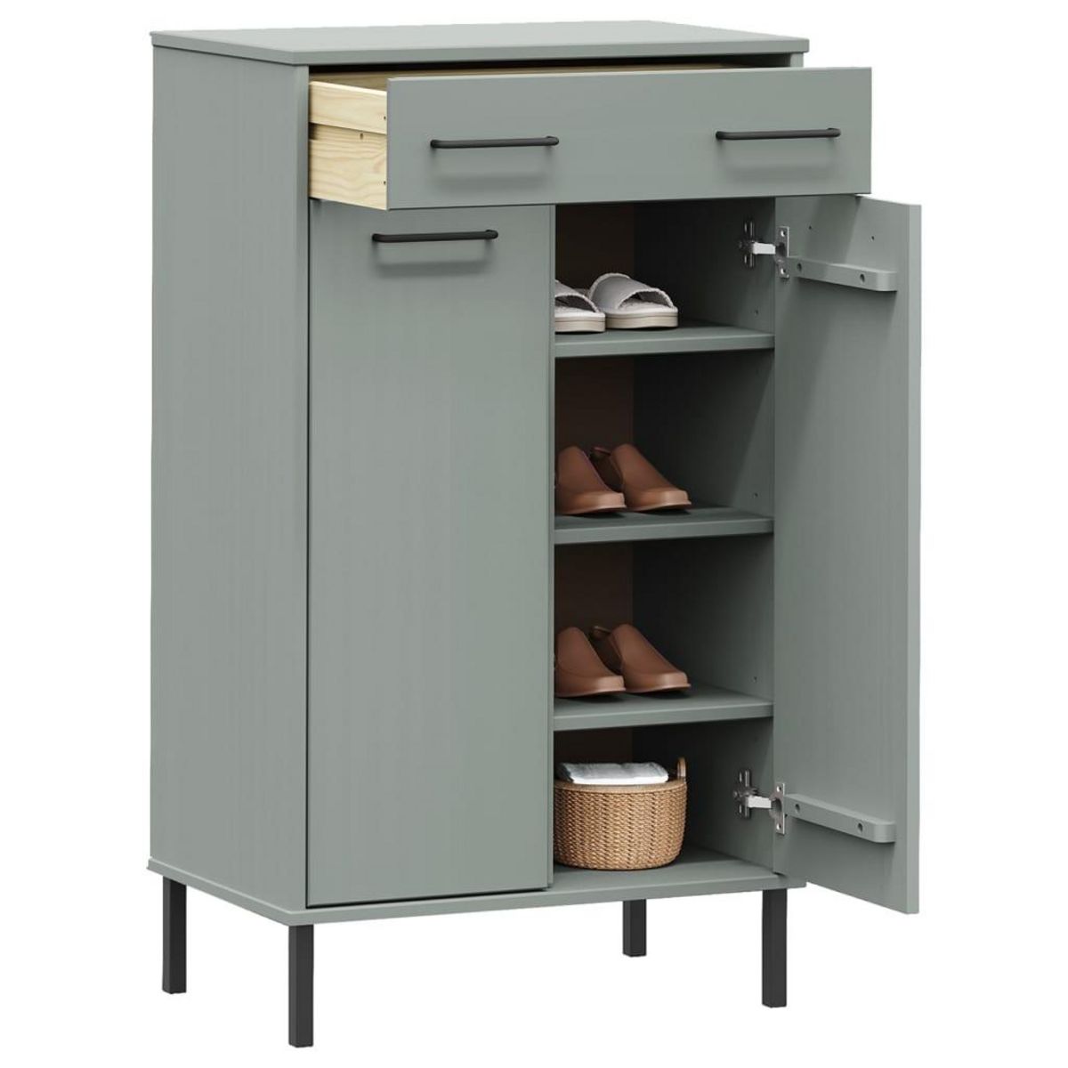 VIDAXL Etagere a chaussures et pieds en metal Gris Bois de pin OSLO