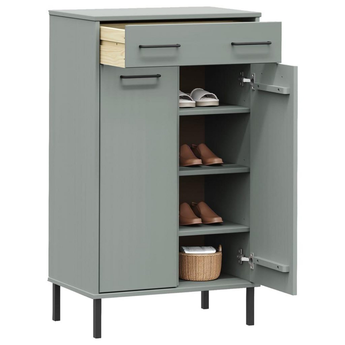 VIDAXL Etagere a chaussures et pieds en metal Gris Bois de pin OSLO