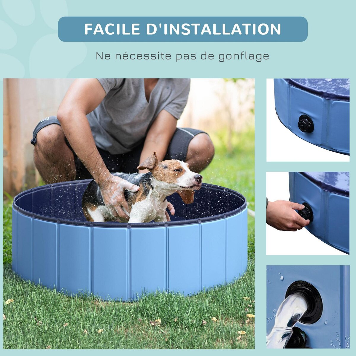 PAWHUT Piscine pour chien bassin PVC pliable anti-glissant facile à nettoyer diamètre 100 cm hauteur 30 cm bleu