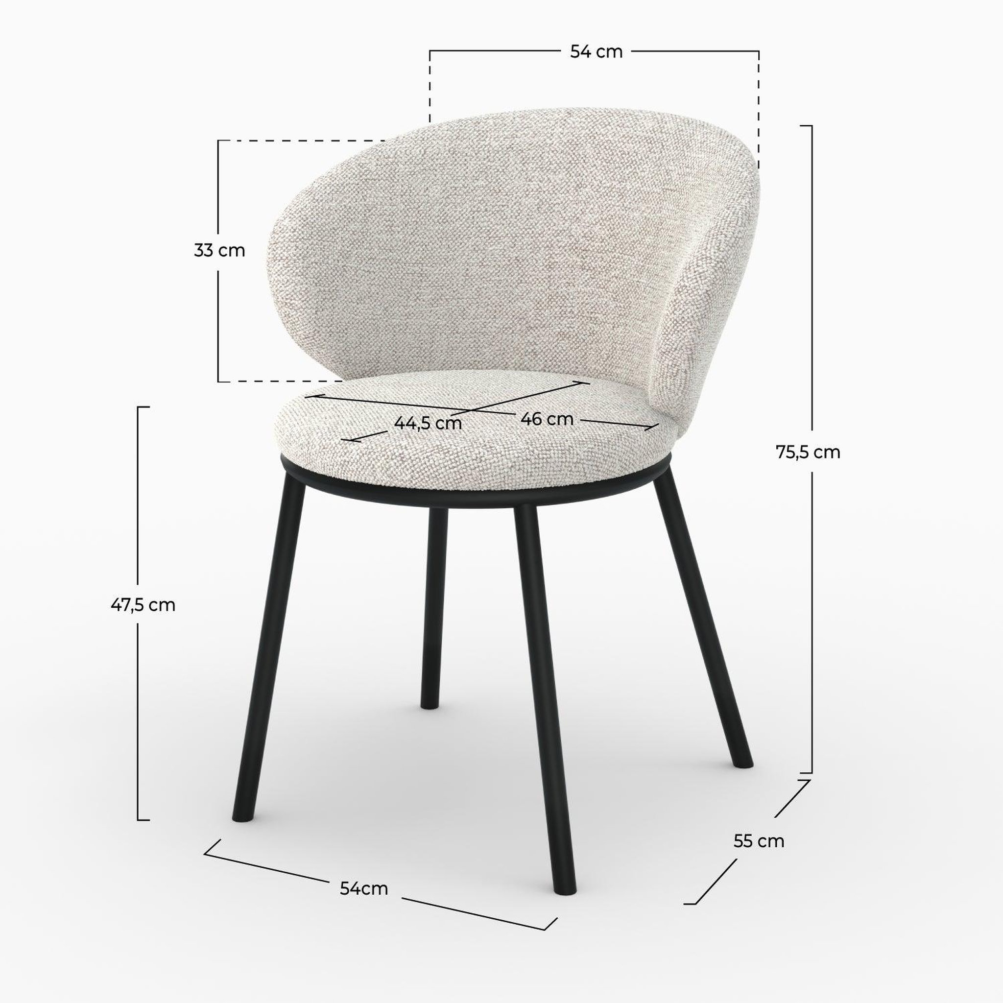 Voir la diapositive 4 : MAISON PAVANE Chaise en tissu beige et pieds en métal noir-angèle