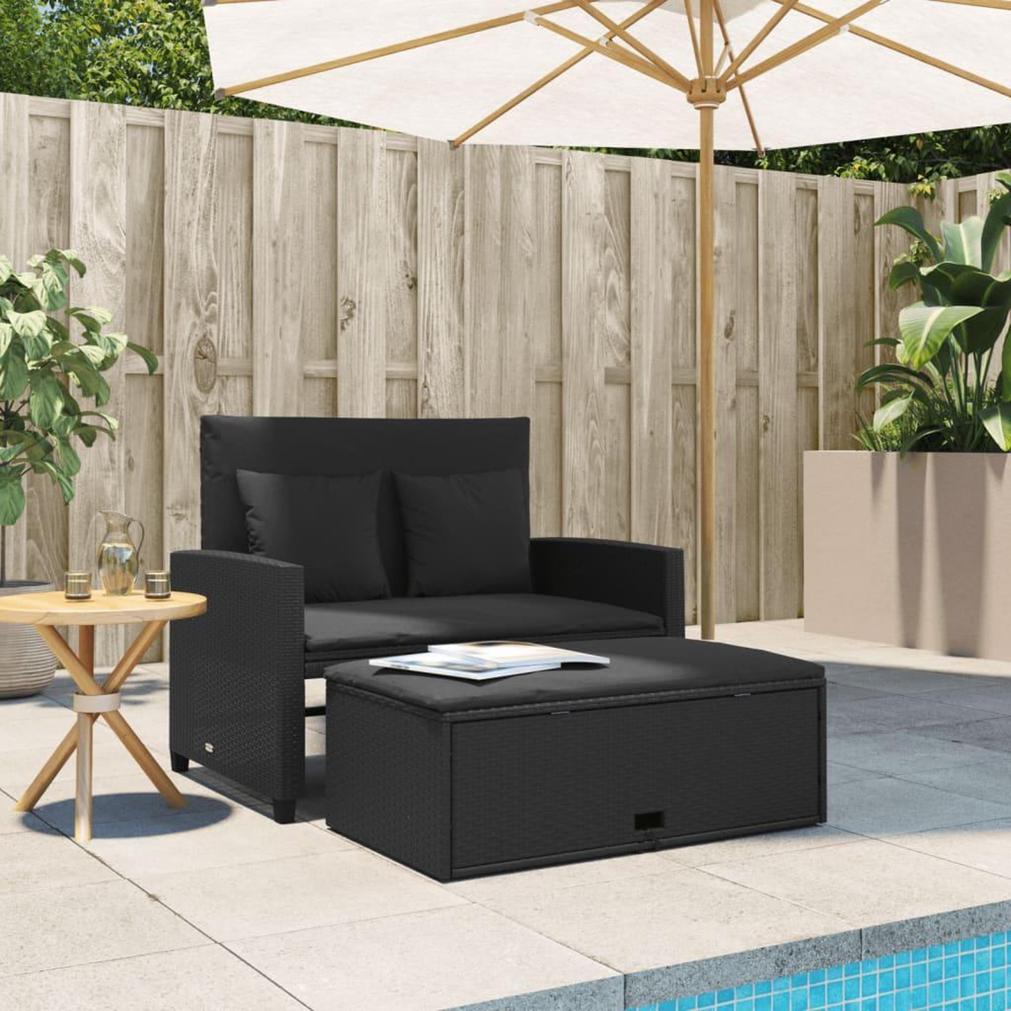 Voir la diapositive 3 : VIDAXL Canape de jardin avec coussins 2 places noir resine tressee