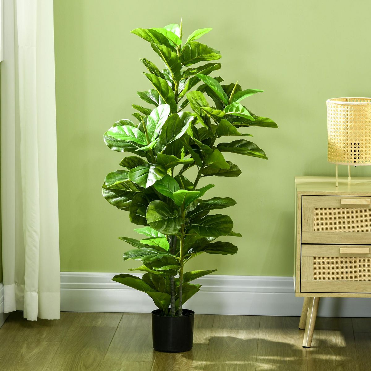 HOMCOM Ficus Lutea artificiels 1,10H m - lot de 2 ficus artificiels - 90 feuilles réalistes par pied - pot inclus noir vert