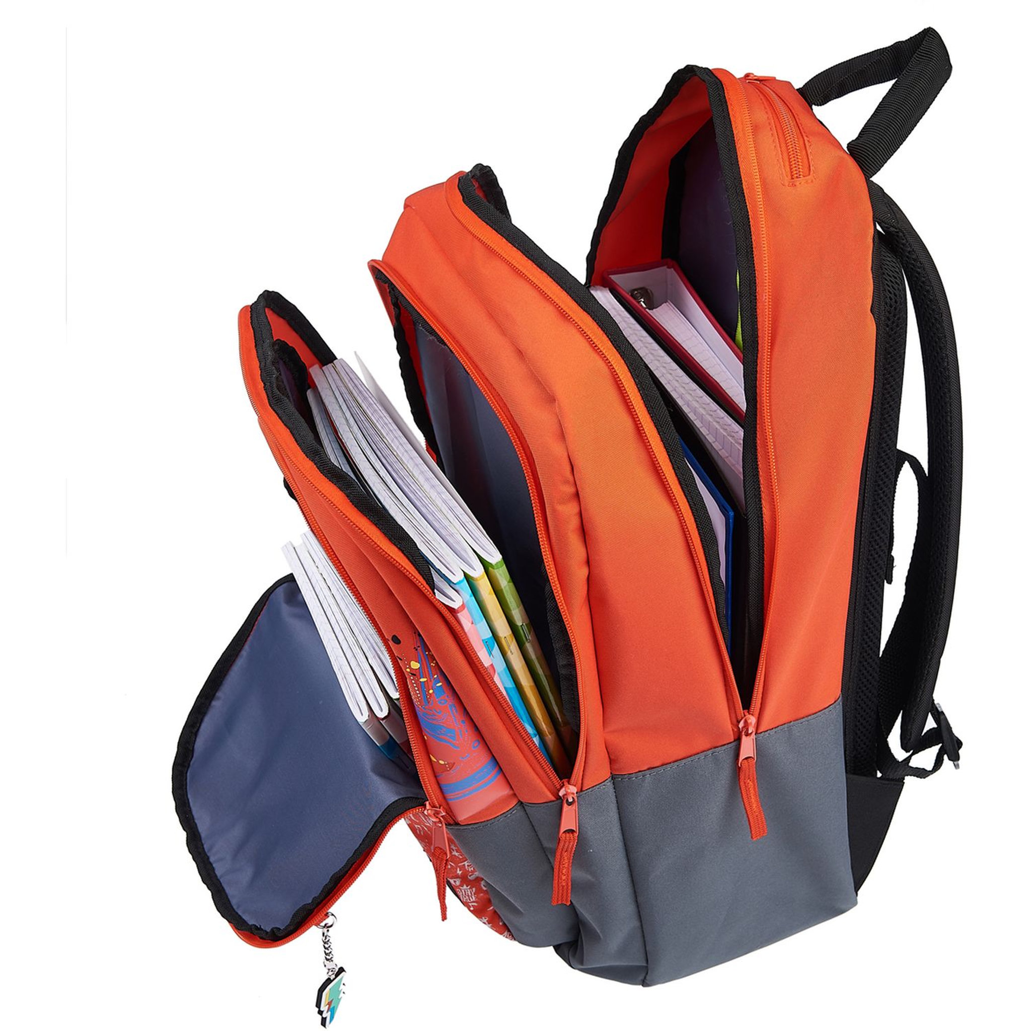 Voir la diapositive 4 : AUCHAN Sac à dos Premium 3 compartiments polyester rouge et gris ROCK & ROLL STREET CODE