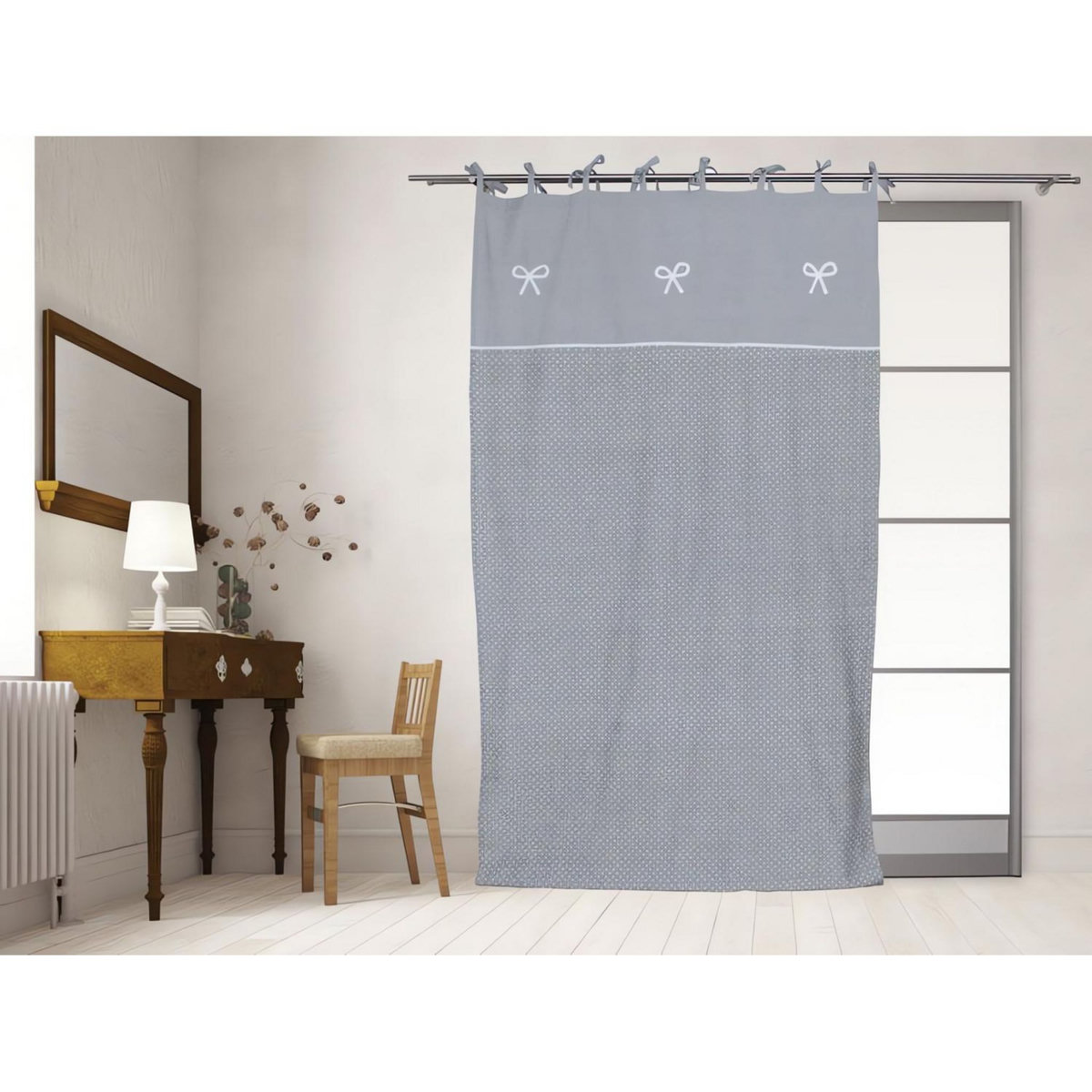 SOLEIL D'OCRE Rideau à nouettes brodé en coton 135x250 cm EMILIE gris, par Soleil d'ocre