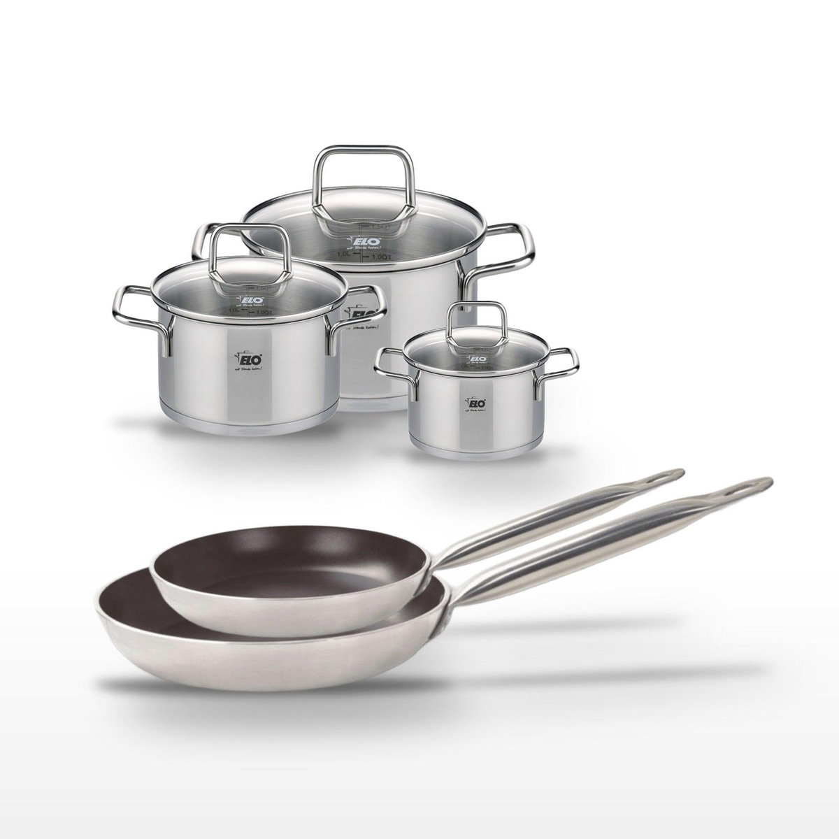 ELO Lot de 2 Poêles 28/32cm Elo Bistro Line et 3 Faitouts Elo Citrin