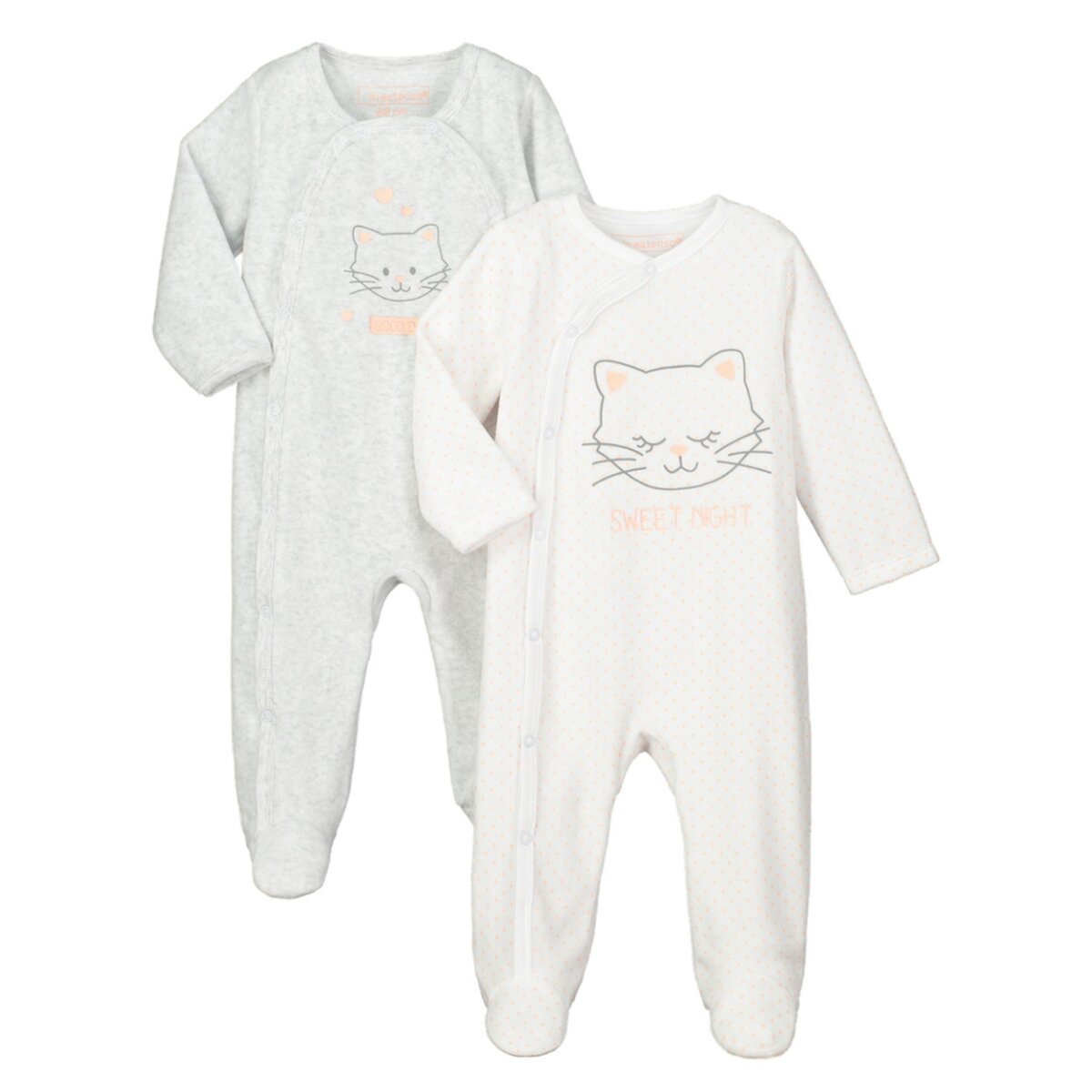 IN EXTENSO Lot de 2 pyjamas velours imprimé chat bébé fille