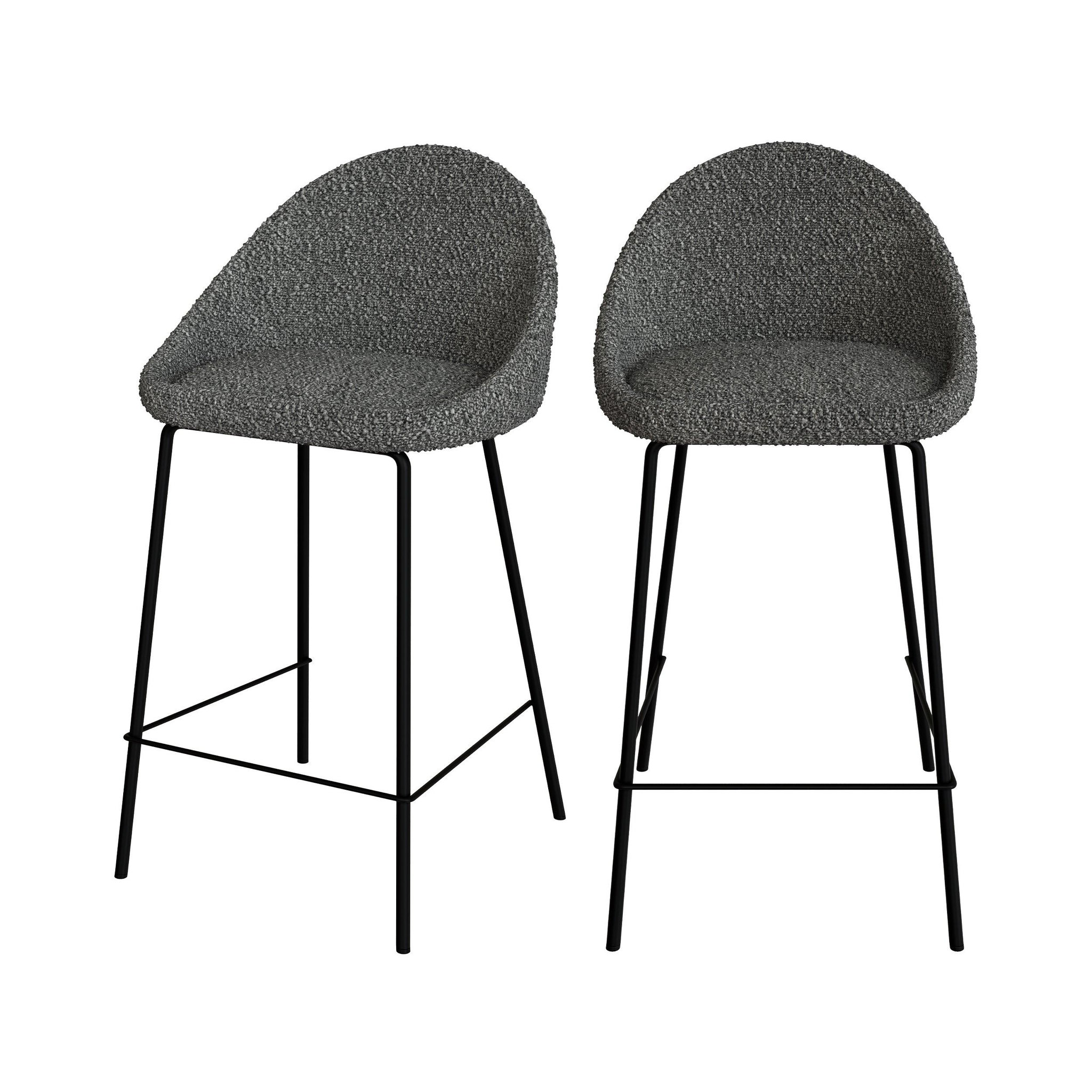 MAISON PAVANE Lot de 2 chaises pour îlot central 65 cm en tissu bouclette gris-misty