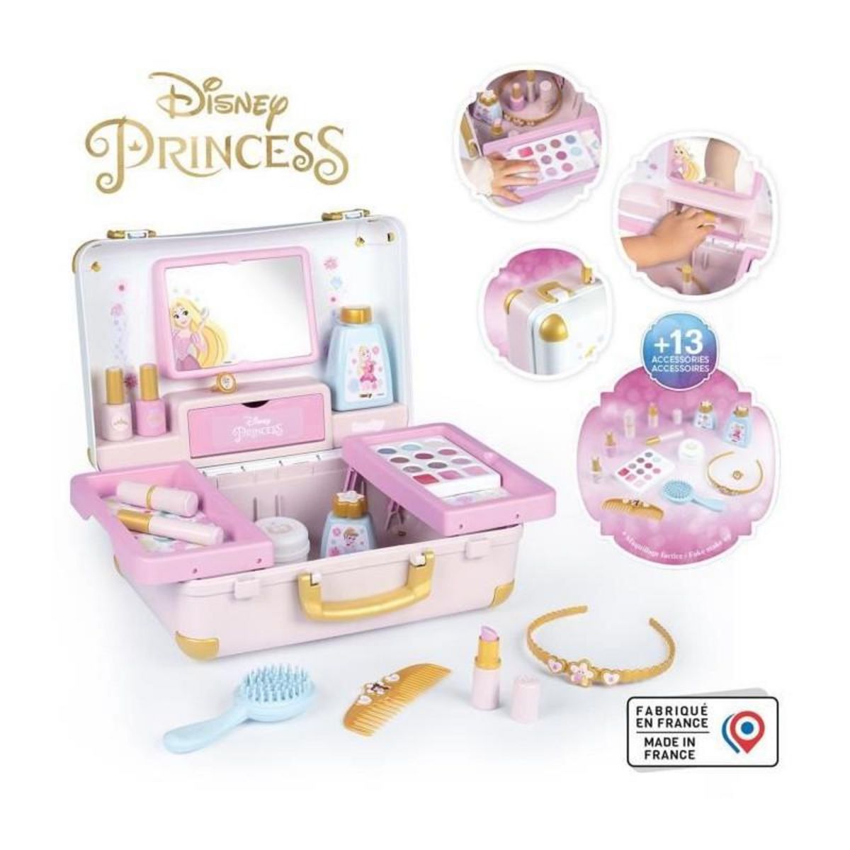 SMOBY Smoby - Disney Princesse - Valise beauté facile a transporter - 13 accessoires inclus : coiffure, onglerie, maquillage - Fabric
