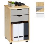 IDIMEX Caisson de bureau sur roulettes KANO, avec 2 tiroirs, en pin massif. Coloris disponibles : Blanc, Marron