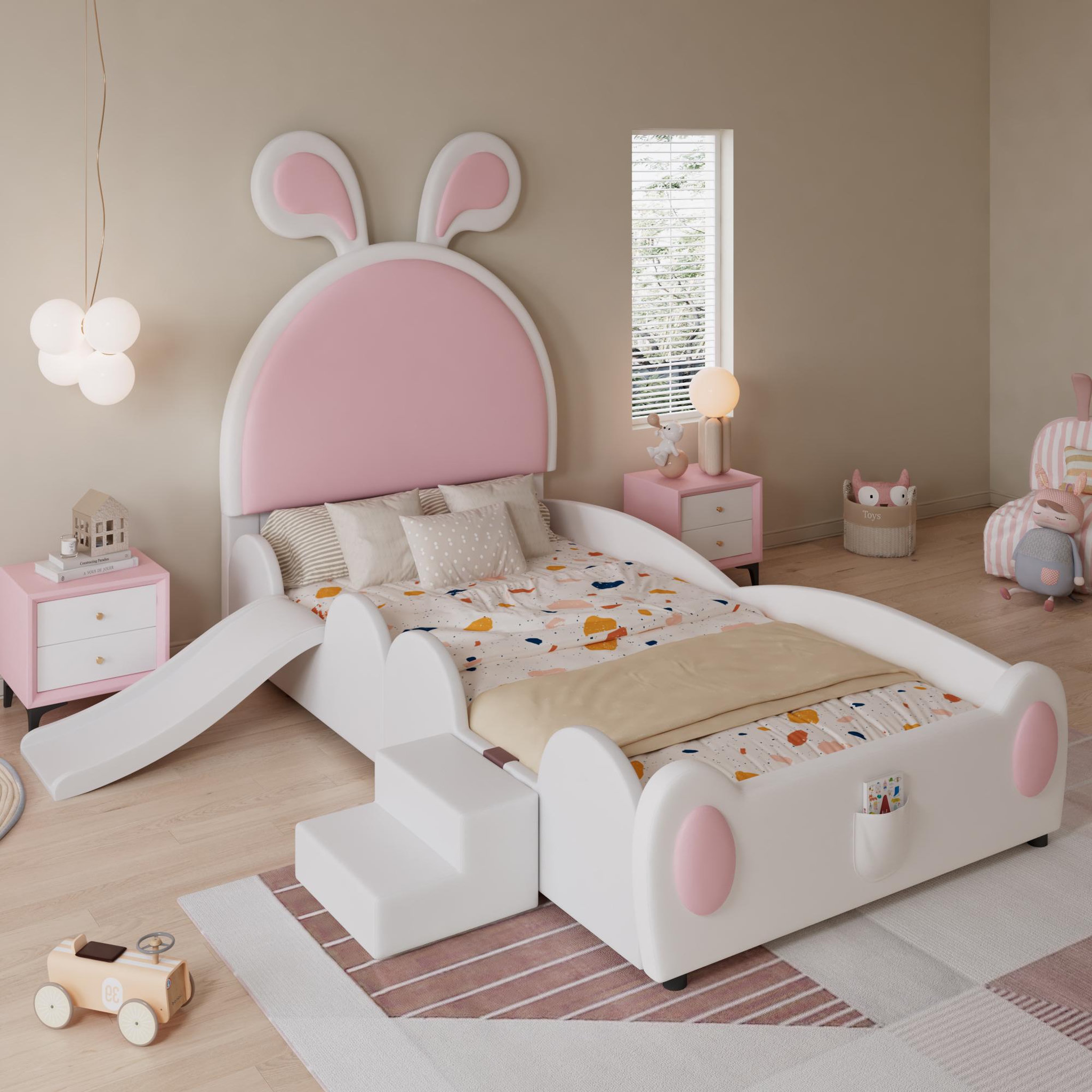 Voir la diapositive 2 : MERAX Lit simple enfant rembourré 90x200cm pu coloris blanc+rose