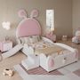 Voir la diapositive 2 : MERAX Lit simple enfant rembourré 90x200cm pu coloris blanc+rose