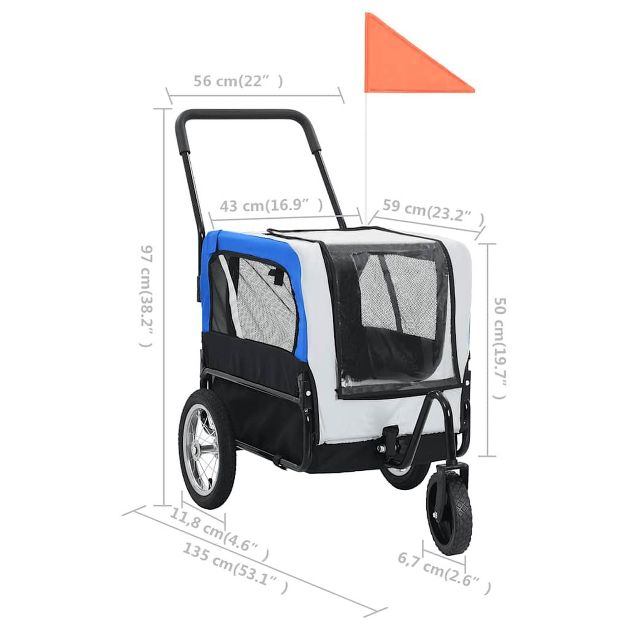 Voir la diapositive 6 : VIDAXL Remorque de velo pour chiens et poussette 2-en-1 gris et bleu