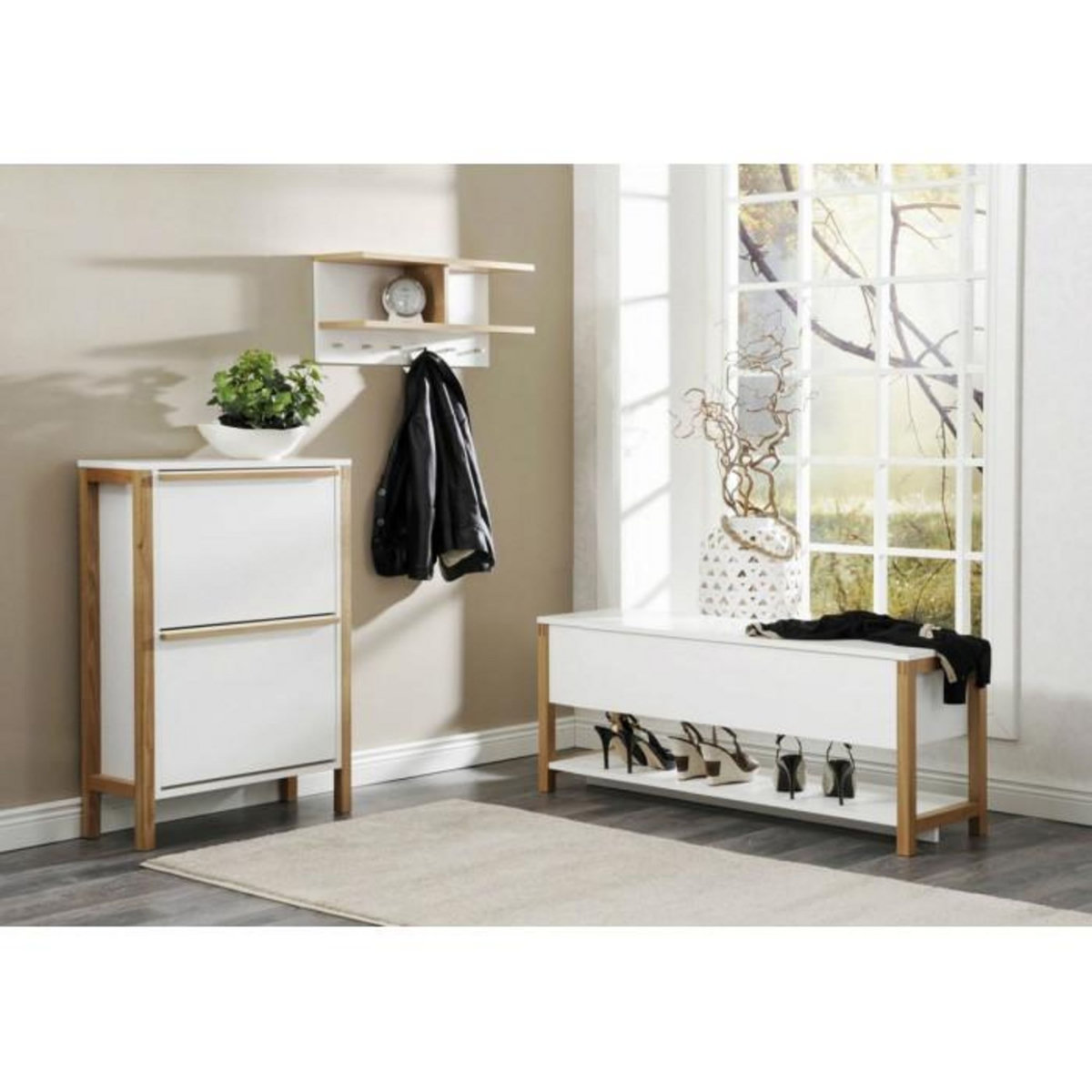 Paris Prix Banc de Rangement Design  Northgate  120cm Chêne & Blanc