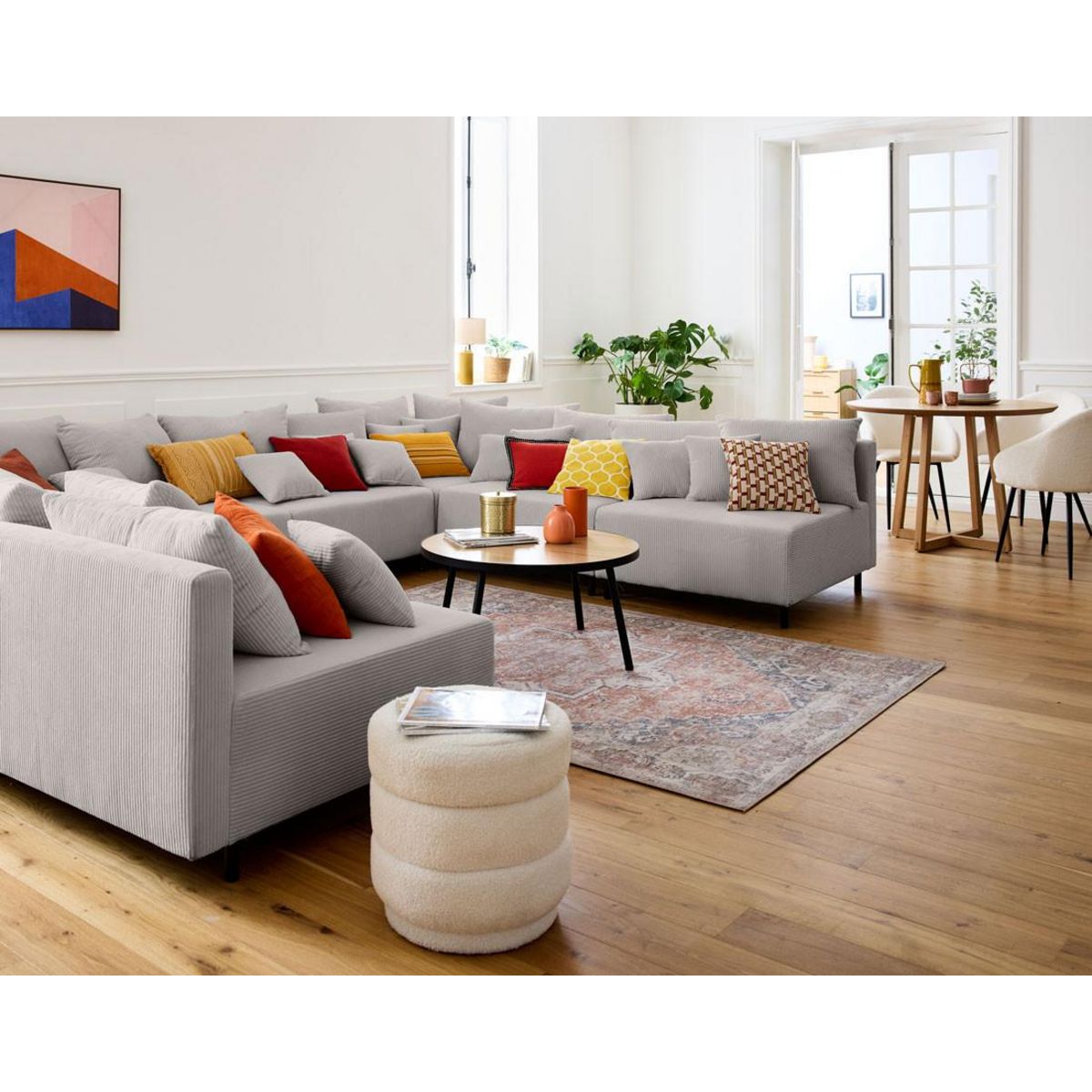 LISA DESIGN Edinburg - canapé modulable panoramique 8 places - en velours côtelé