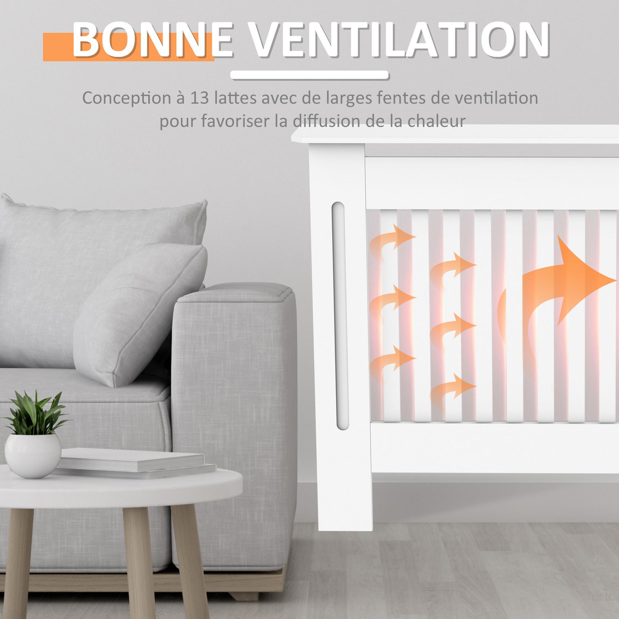 Voir la diapositive 5 : HOMCOM Cache-radiateur design panneau cabinet 112L x 19l x 81H cm MDF blanc