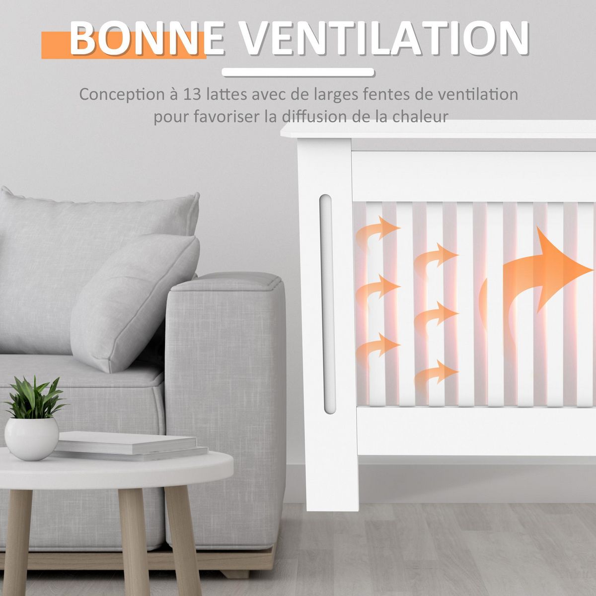 HOMCOM Cache-radiateur design panneau cabinet 112L x 19l x 81H cm MDF blanc