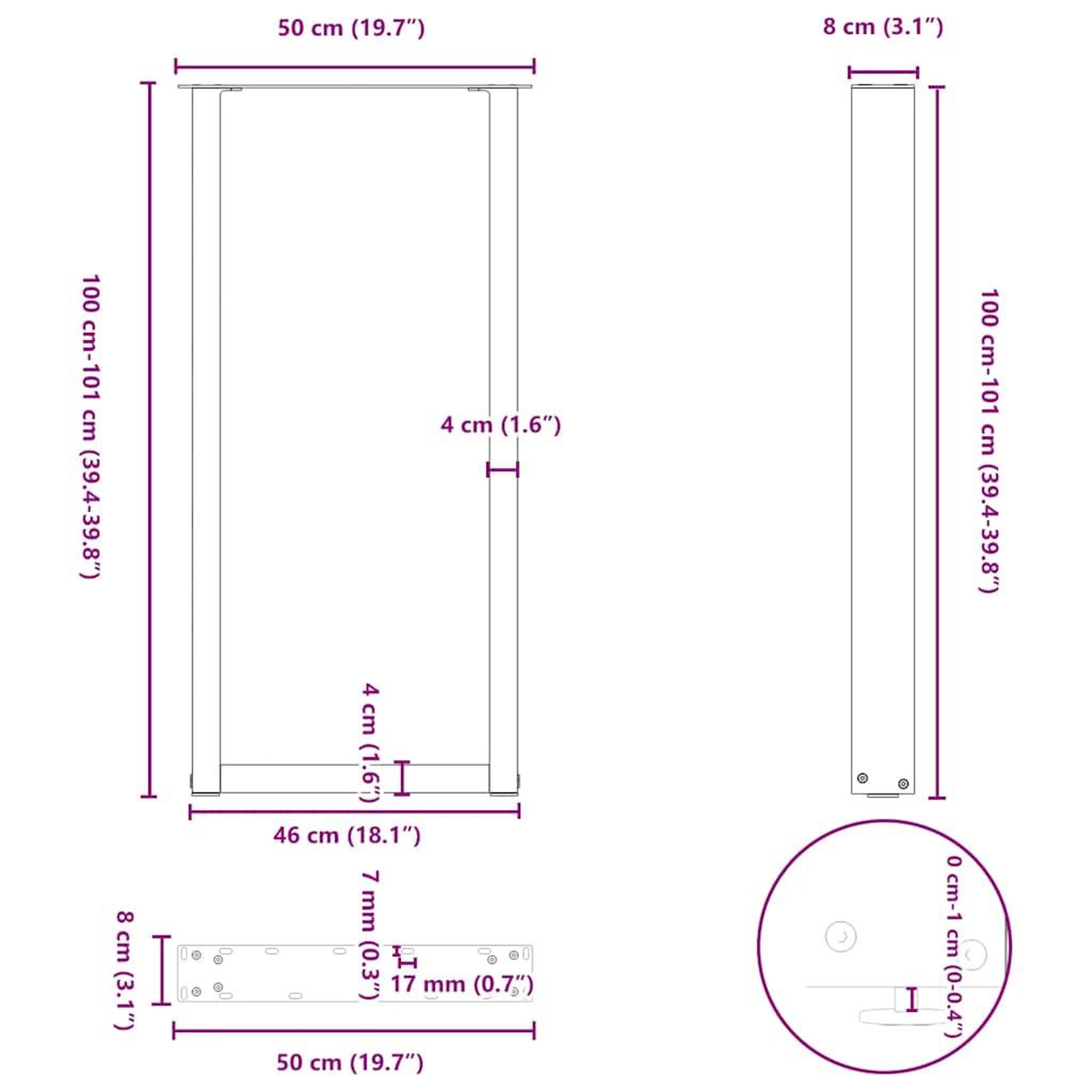 Voir la diapositive 6 : VIDAXL Pieds de table basse forme de U 2 pcs anthracite 50x(100-101)cm