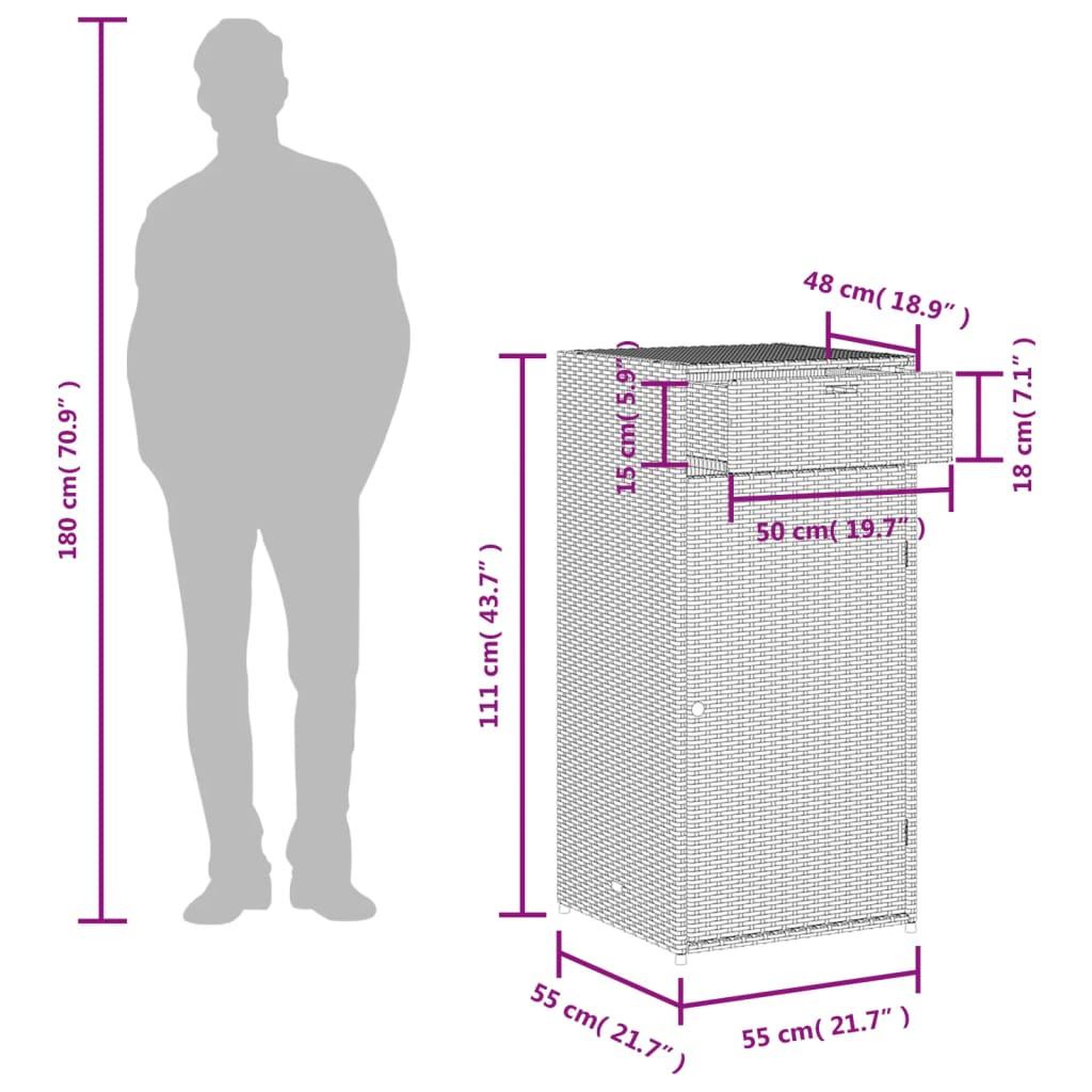 Voir la diapositive 6 : VIDAXL Armoire de rangement de jardin gris 55x55x111 cm resine tressee