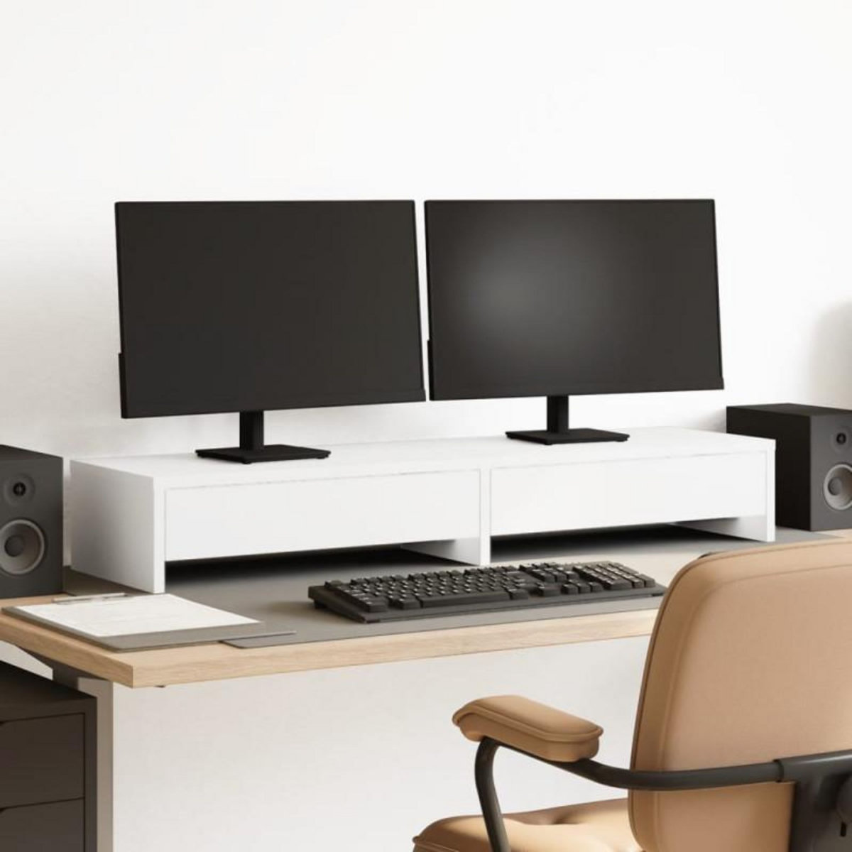 VIDAXL Support de moniteur avec tiroirs blanc bois d ingénierie