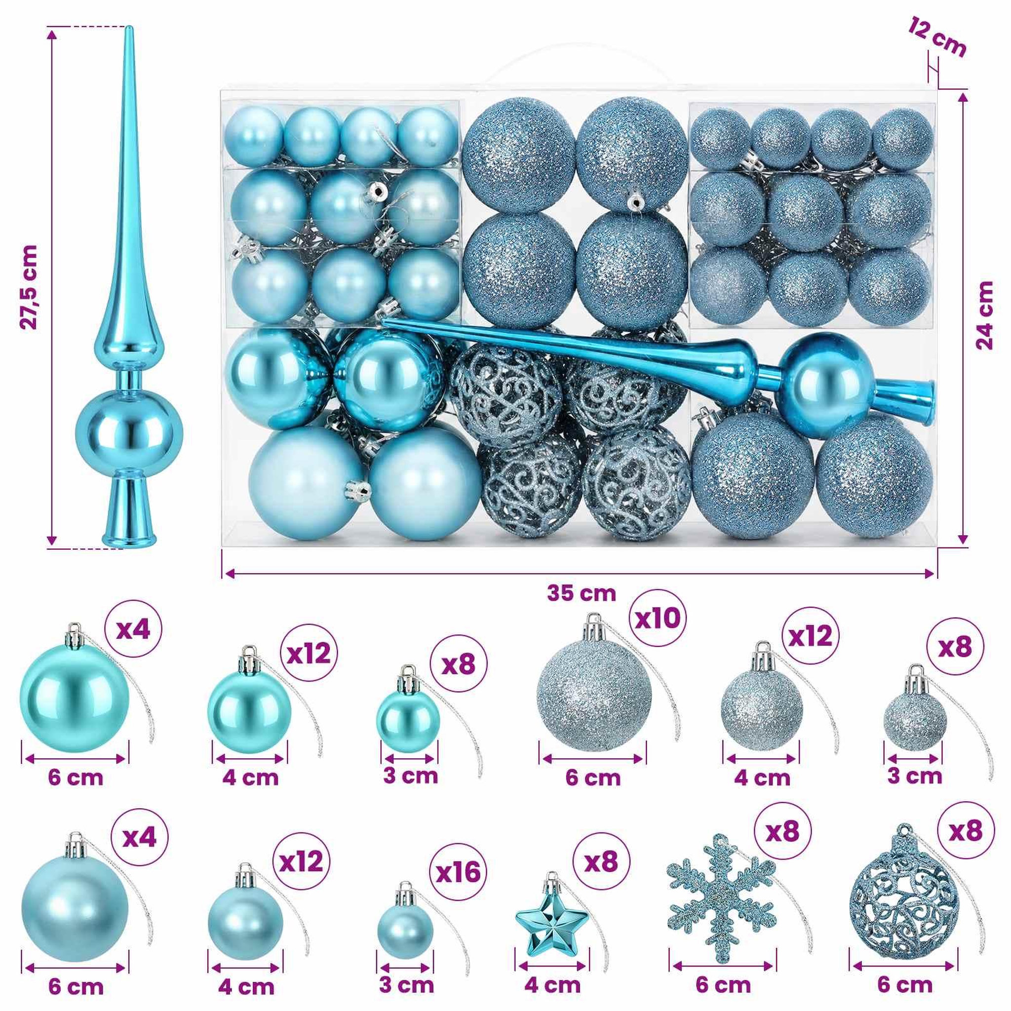Voir la diapositive 3 : VIDAXL Ensemble de boules de Noël 111 pc Turquoise Diam. 6 cm