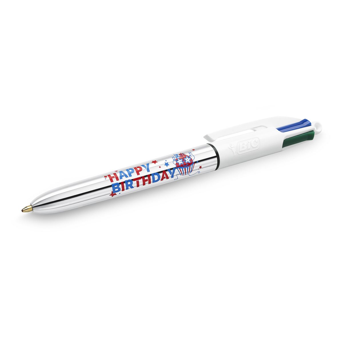 BIC Stylos-bille rétractables pointe moyenne bleu/noir/rouge/vert 4 COULEURS ANNIVERSAIRE (lot de 3)
